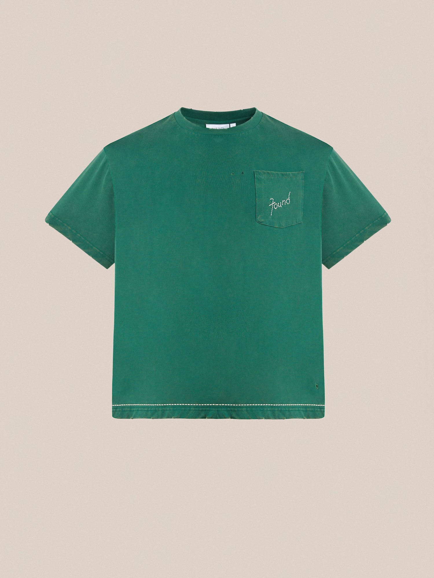 A green Embroidered Logo Tee with a pocket by Found.