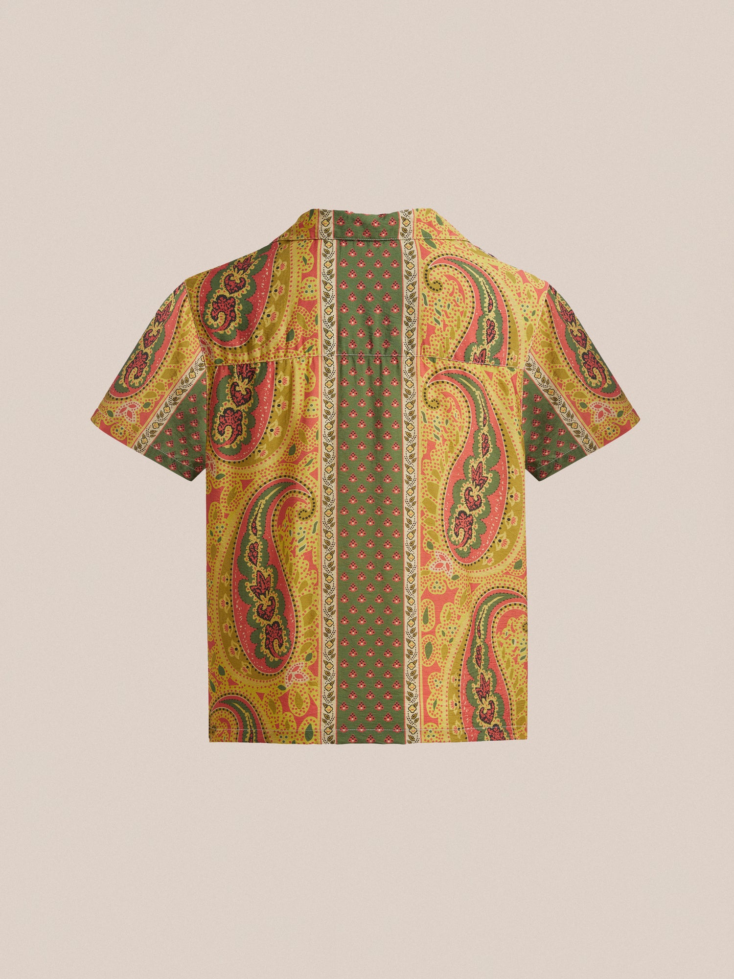 A Pench Paisley SS Camp Shirt by Found, reflecting its cultural heritage with a Paisley prints pattern on it.