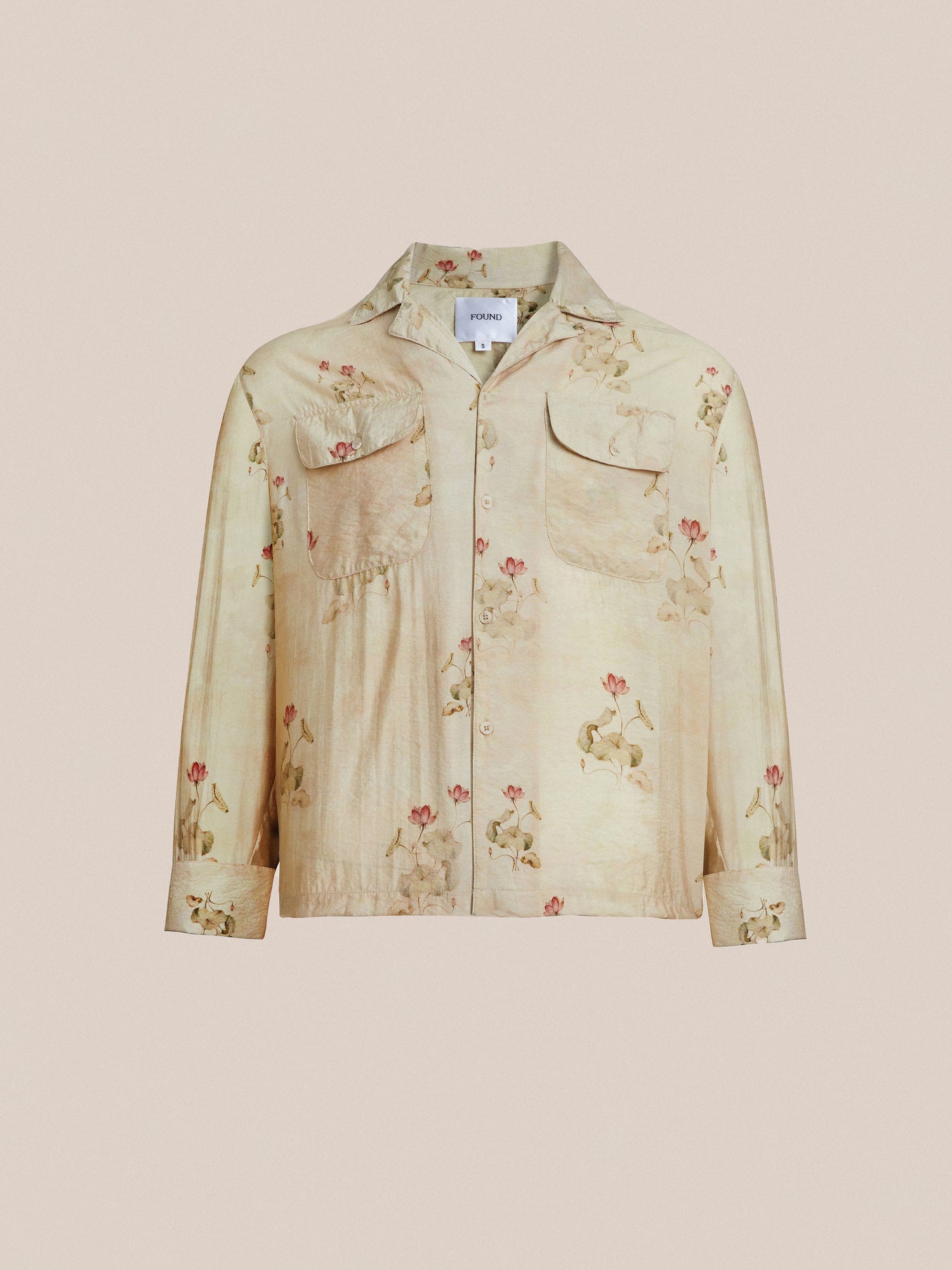 A classic appeal Lotus LS Camp Shirt with a floral print on it by Found.