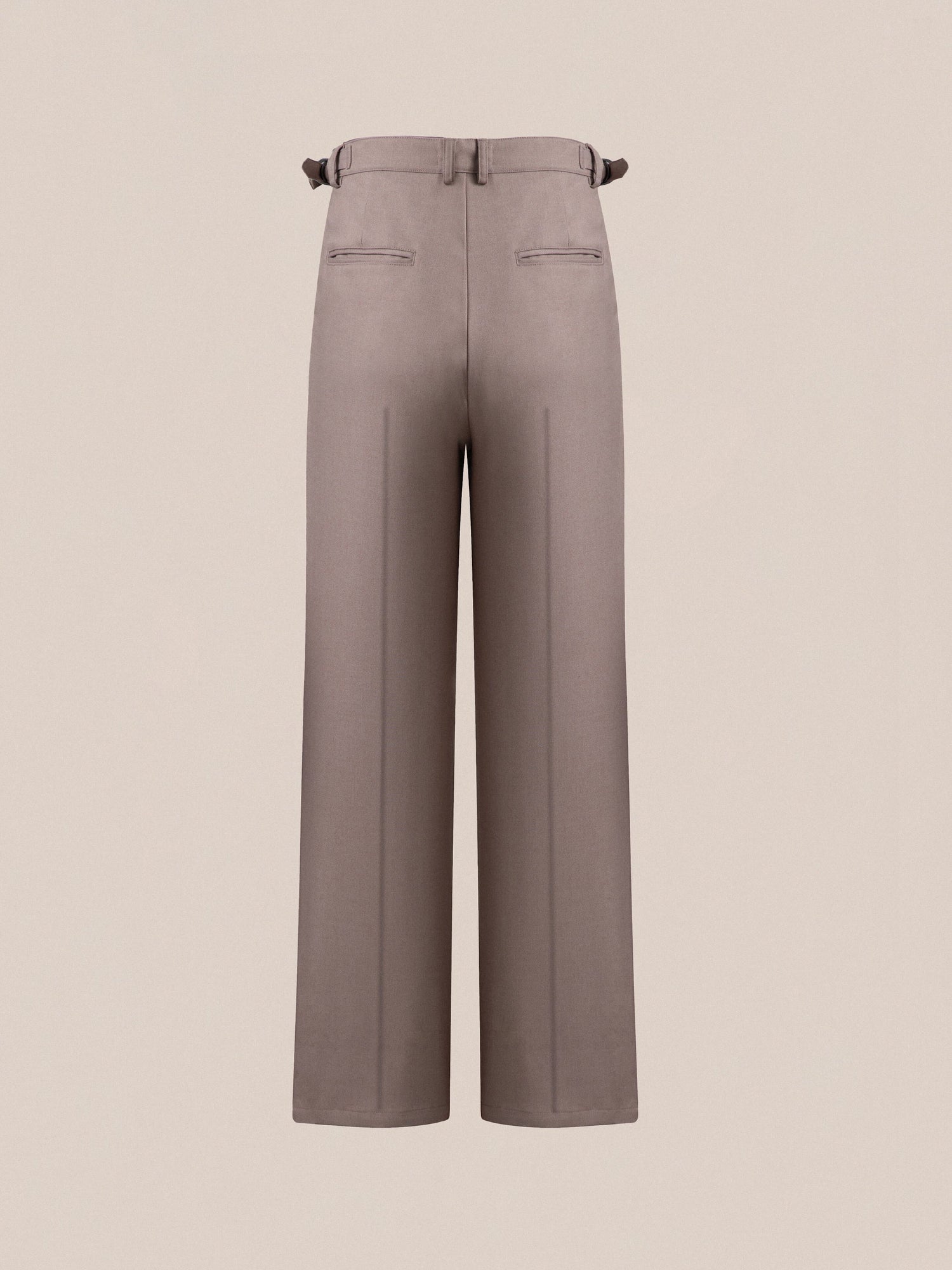 Taupe high-waisted wide-leg double pleated trousers with belt detail by Found.