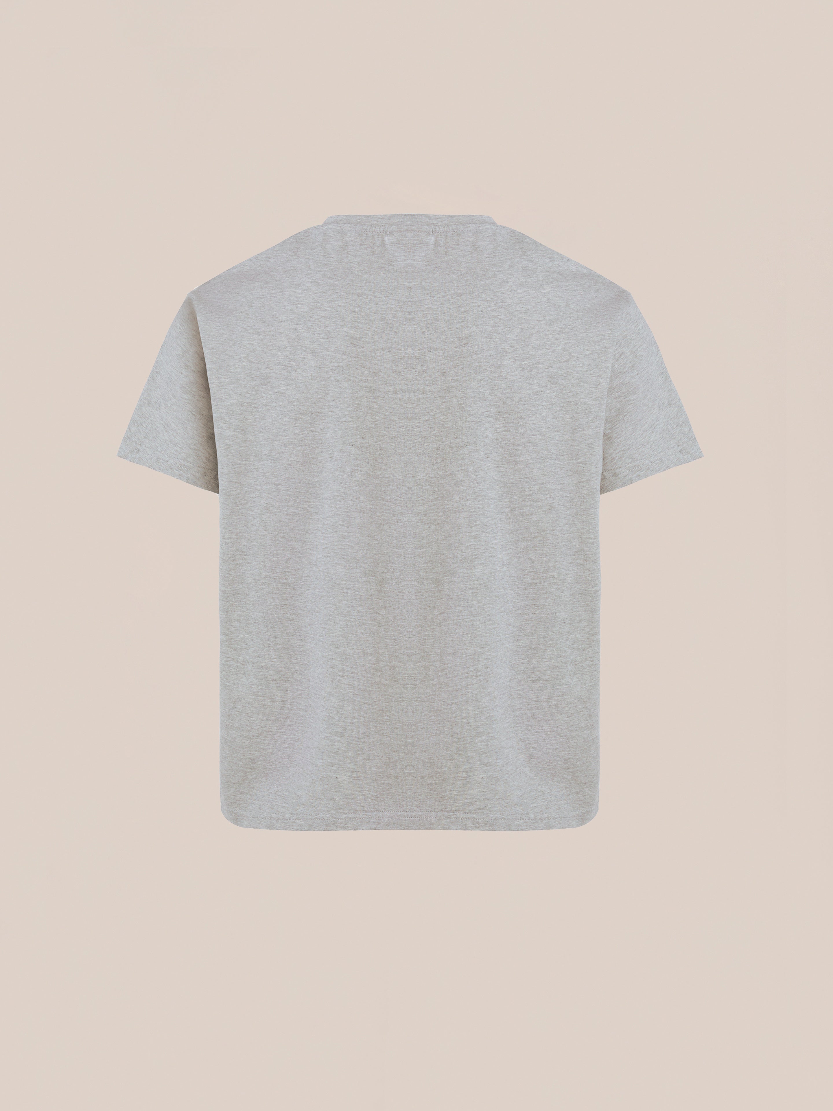 The FOUND Painters Company Tee, vintage-inspired in gray, is presented on a neutral background, featuring short sleeves and a round neckline from the back.