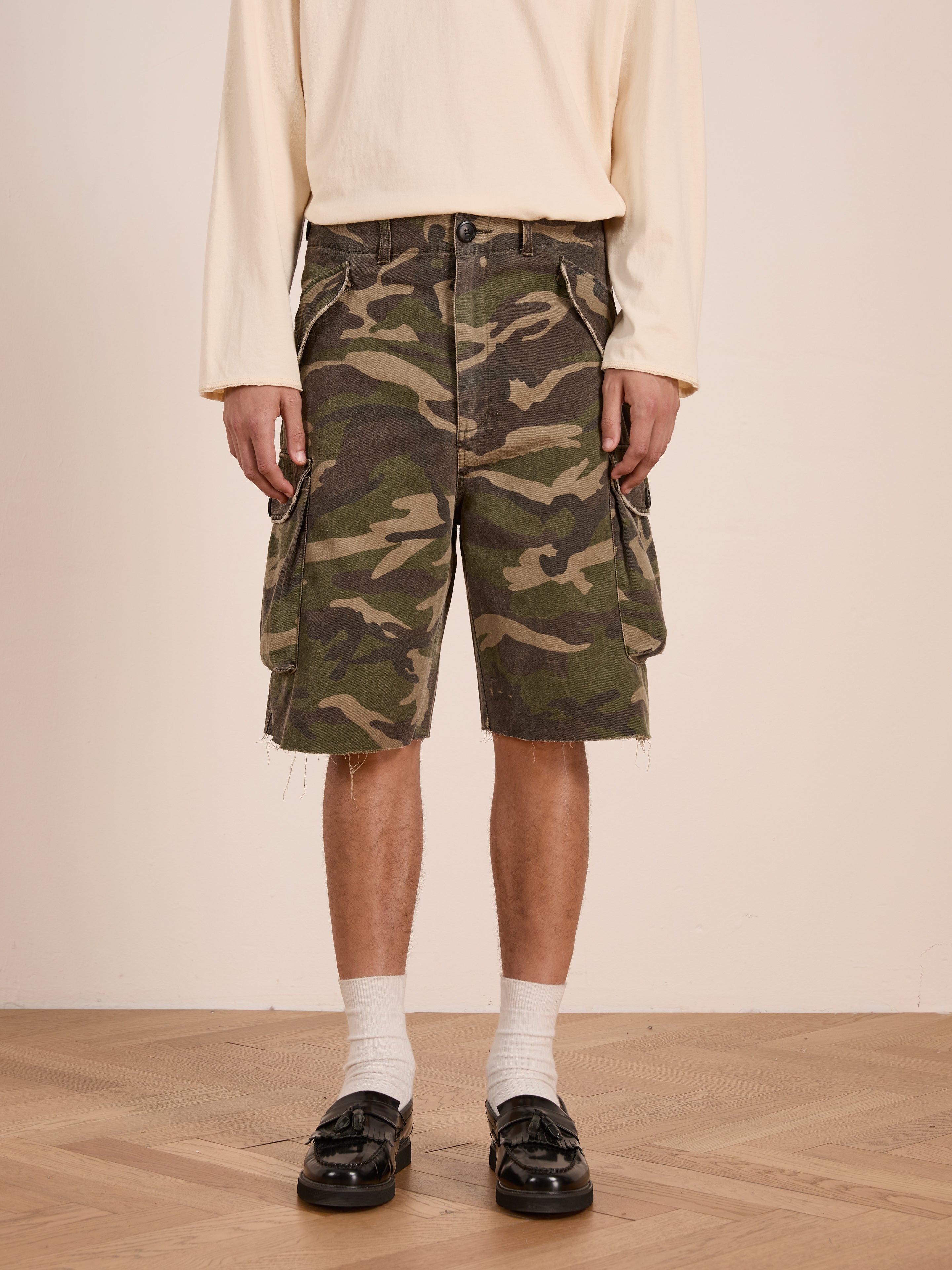 Camouflage Twill Utility Cargo Shorts