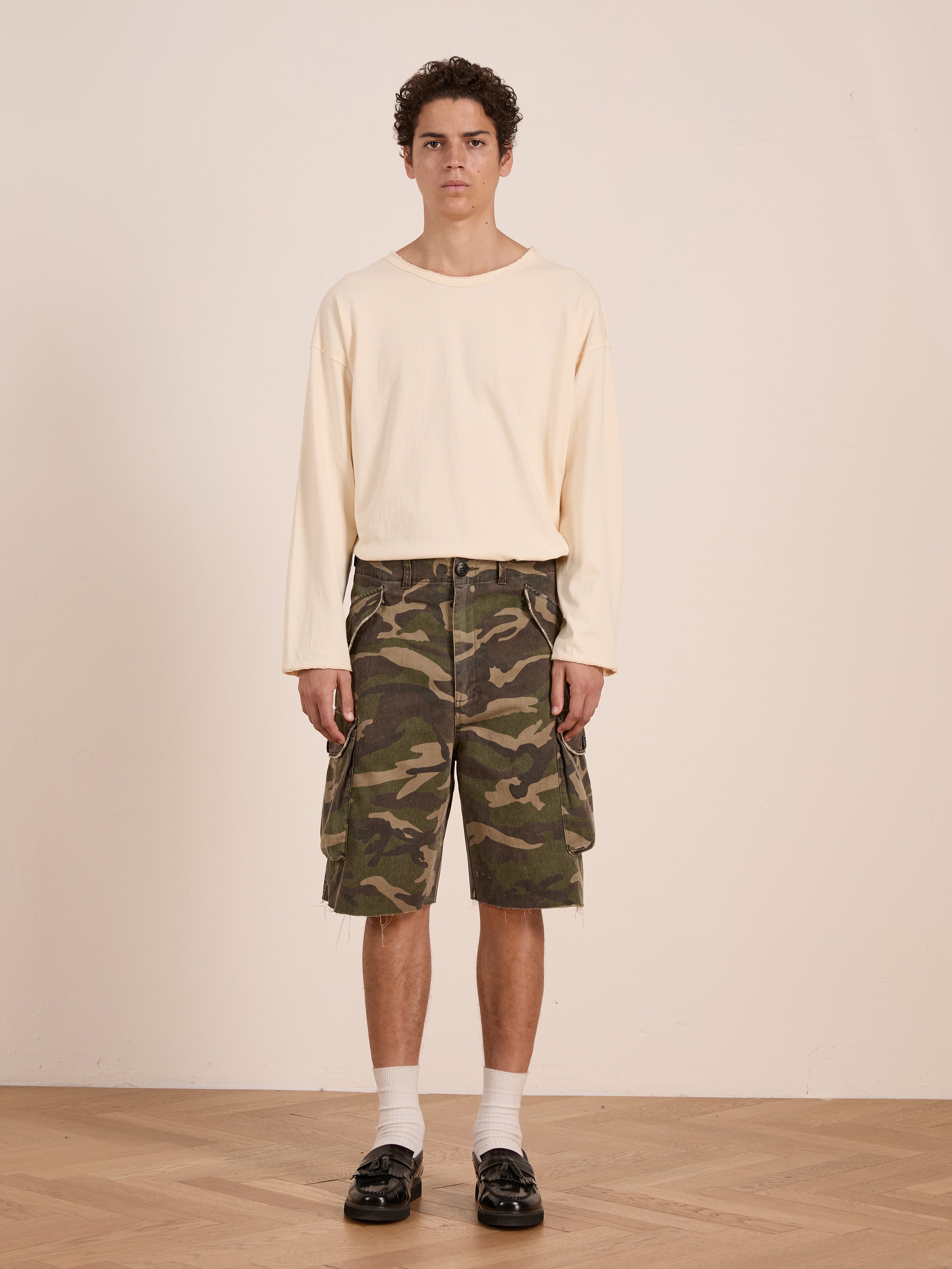 Camouflage Twill Utility Cargo Shorts