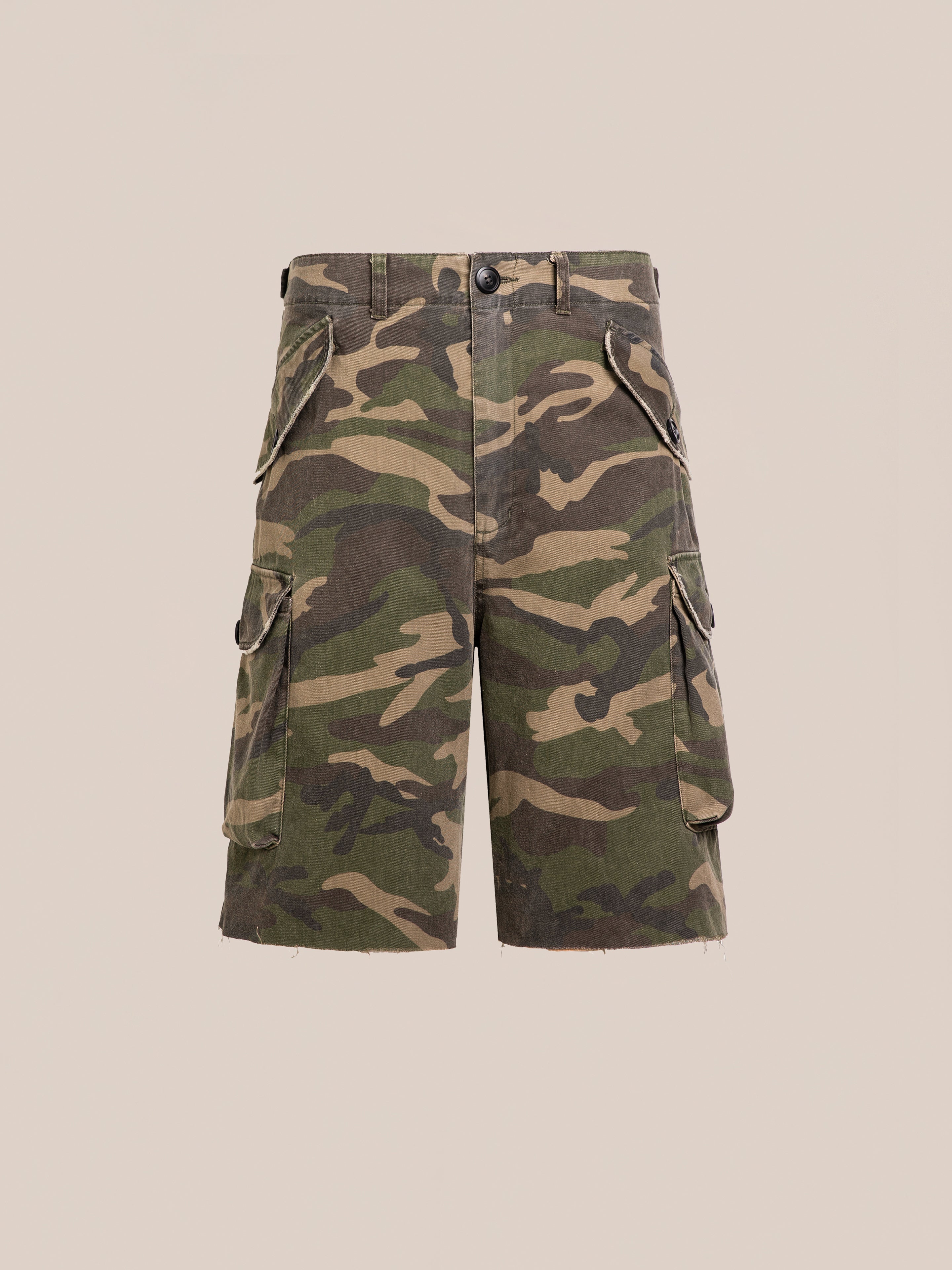 Camouflage Twill Utility Cargo Shorts