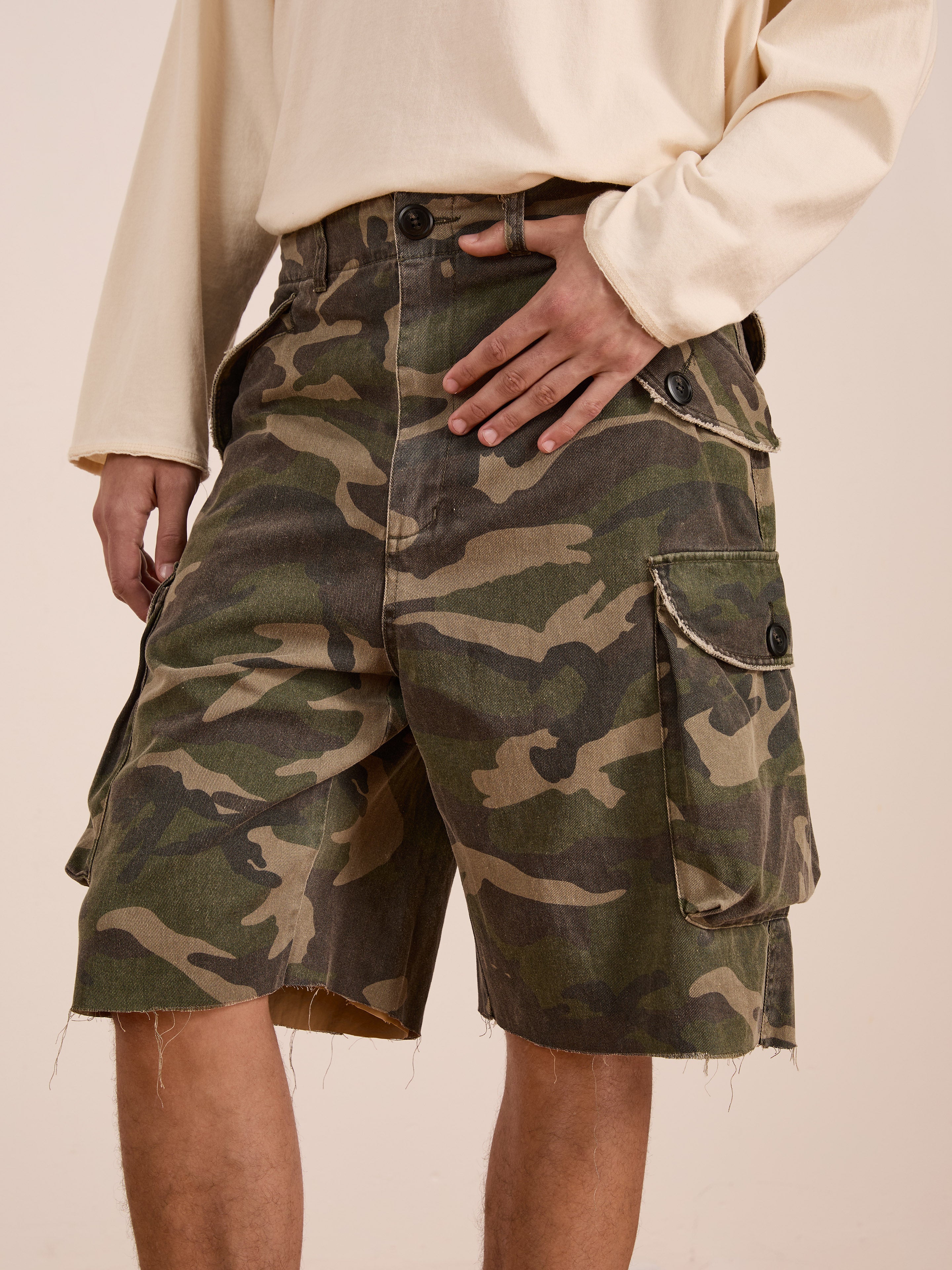 Camouflage Twill Utility Cargo Shorts