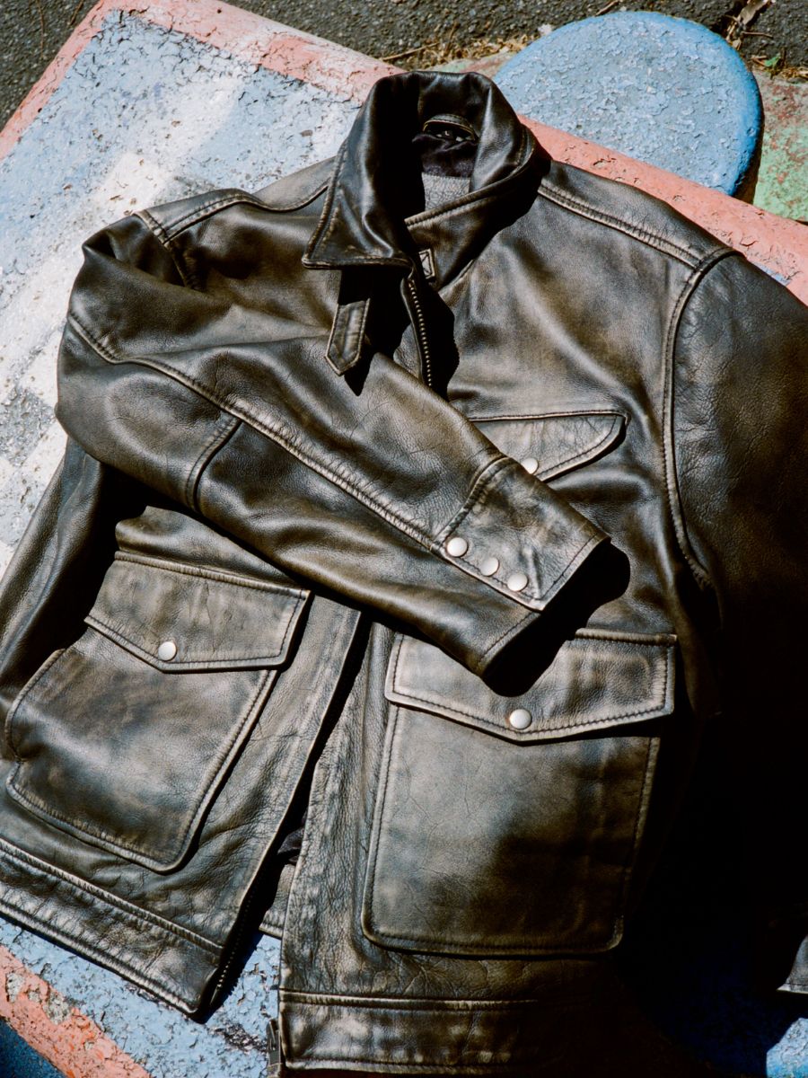 Distressed Leather Pocket Jacket