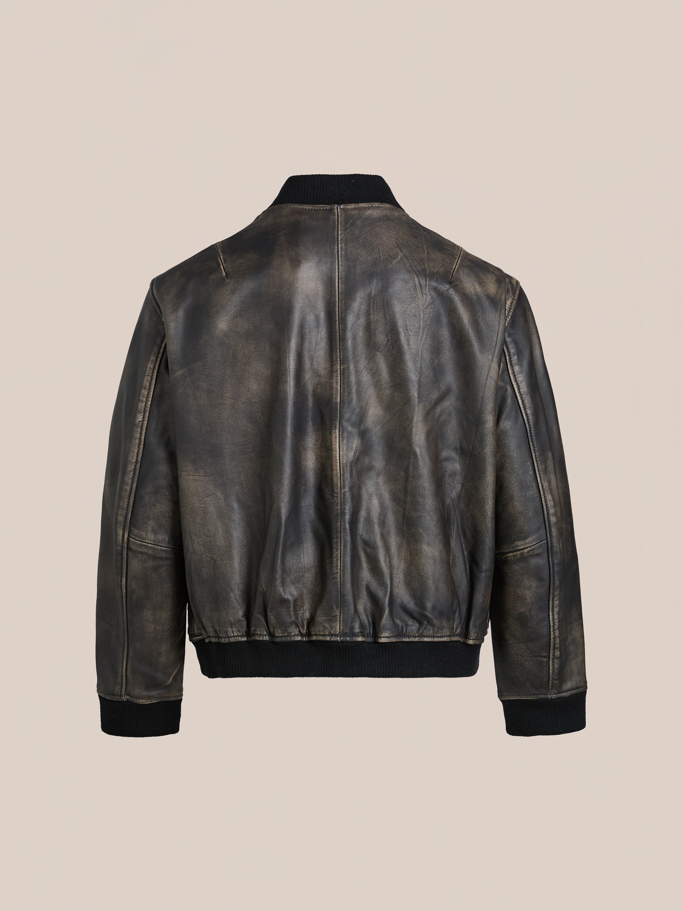 Distressed Pavement Leather Bomber Jacket