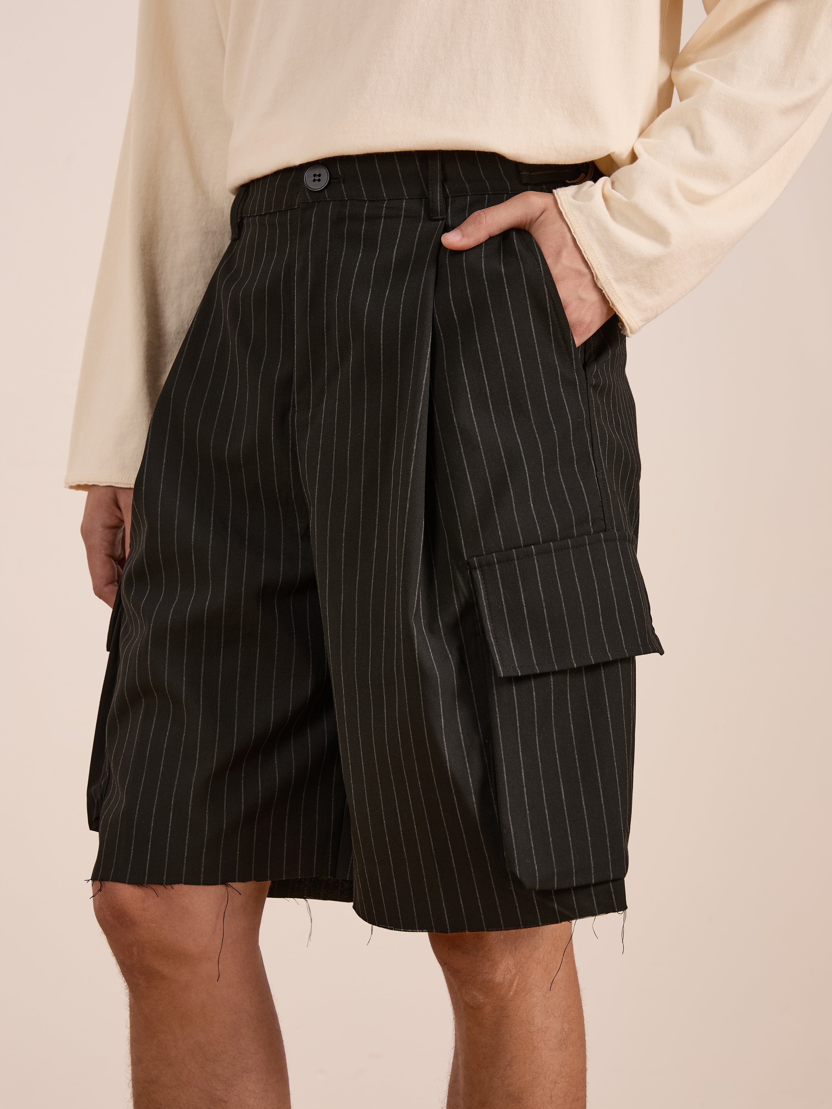 Hava Pinstripe Pleated Cargo Trouser Shorts