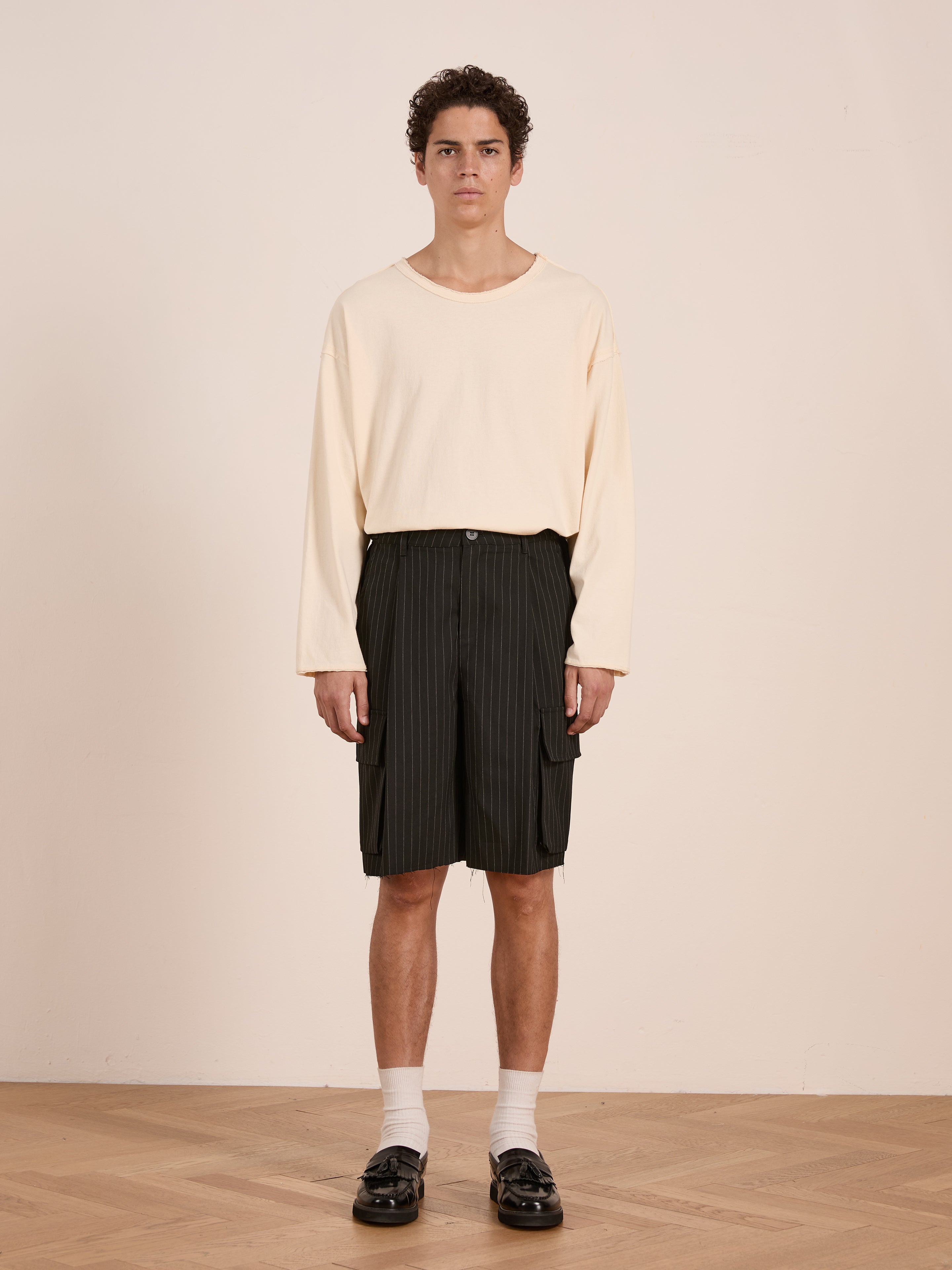 Hava Pinstripe Pleated Cargo Trouser Shorts