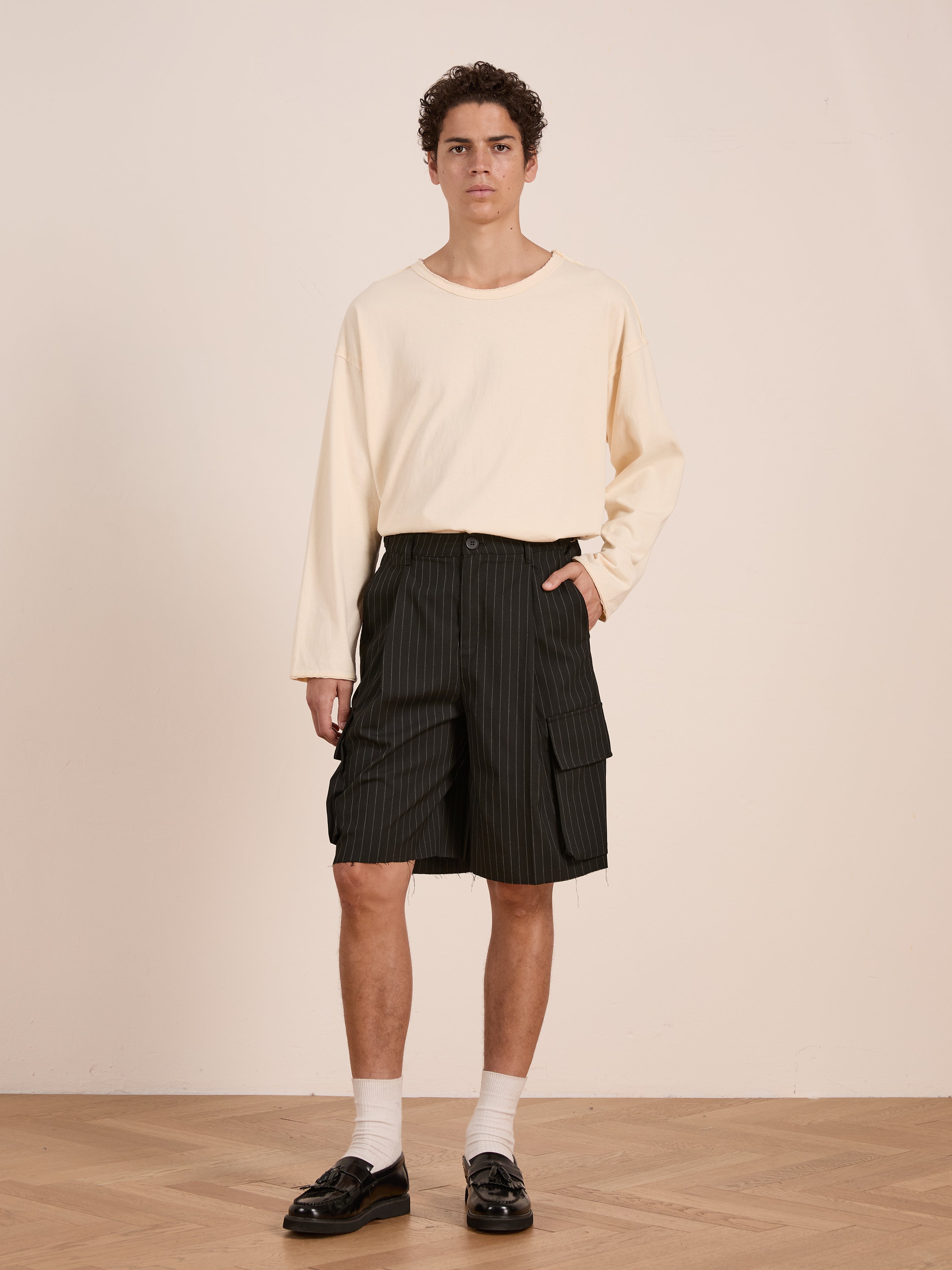 Hava Pinstripe Pleated Cargo Trouser Shorts