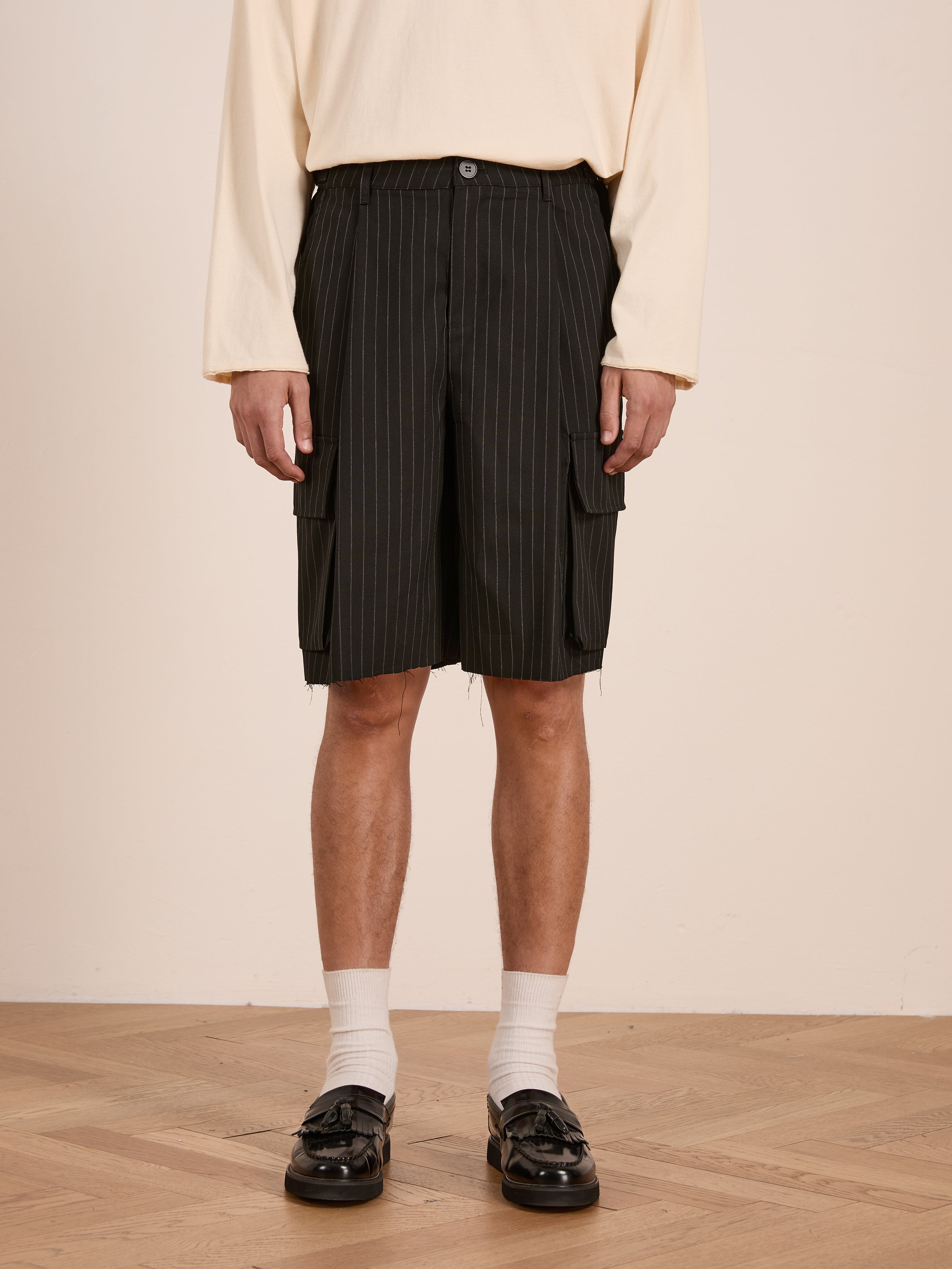 Hava Pinstripe Pleated Cargo Trouser Shorts