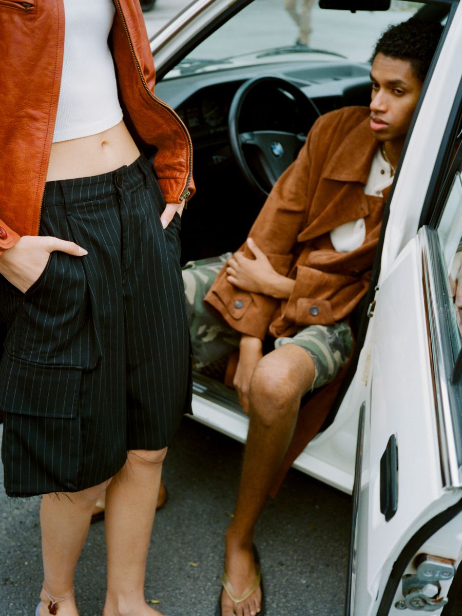Hava Pinstripe Pleated Cargo Trouser Shorts