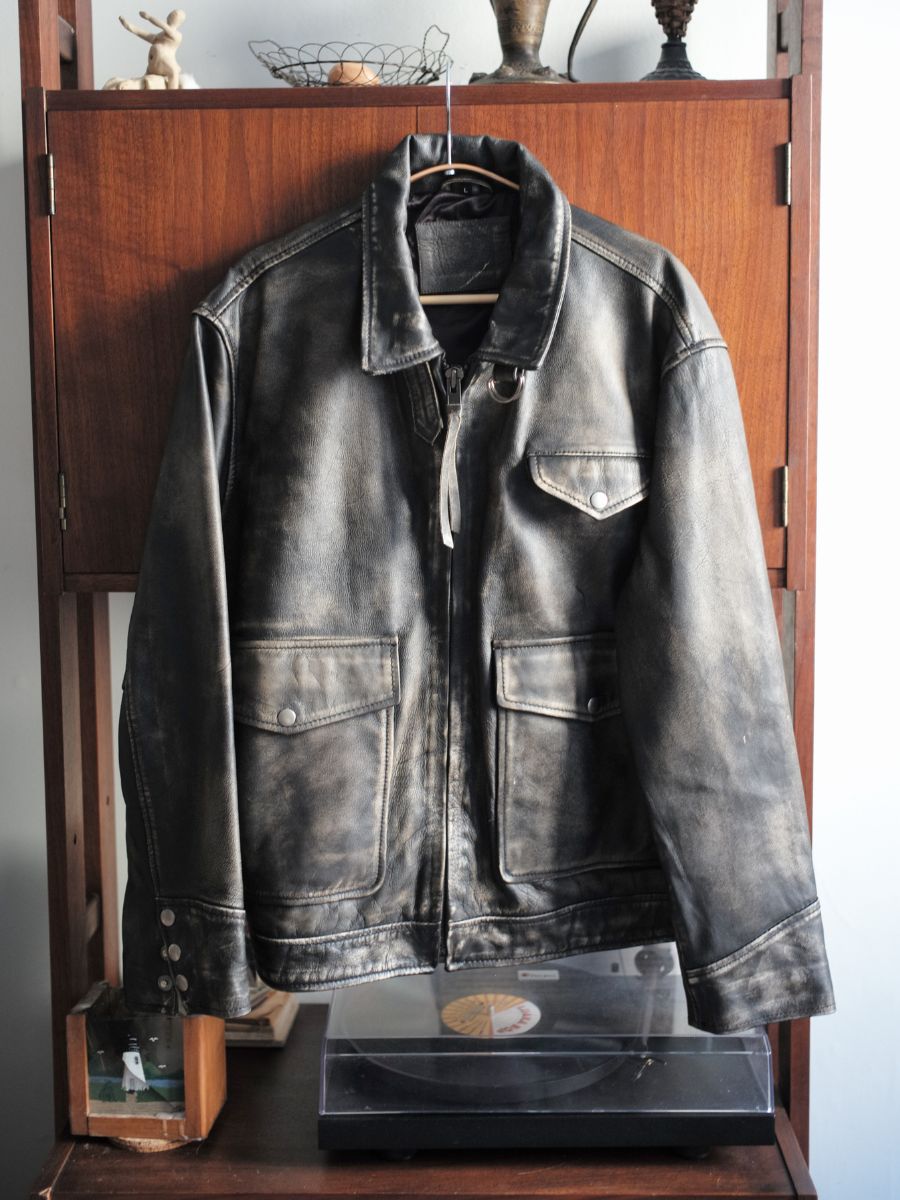 Distressed Leather Pocket Jacket
