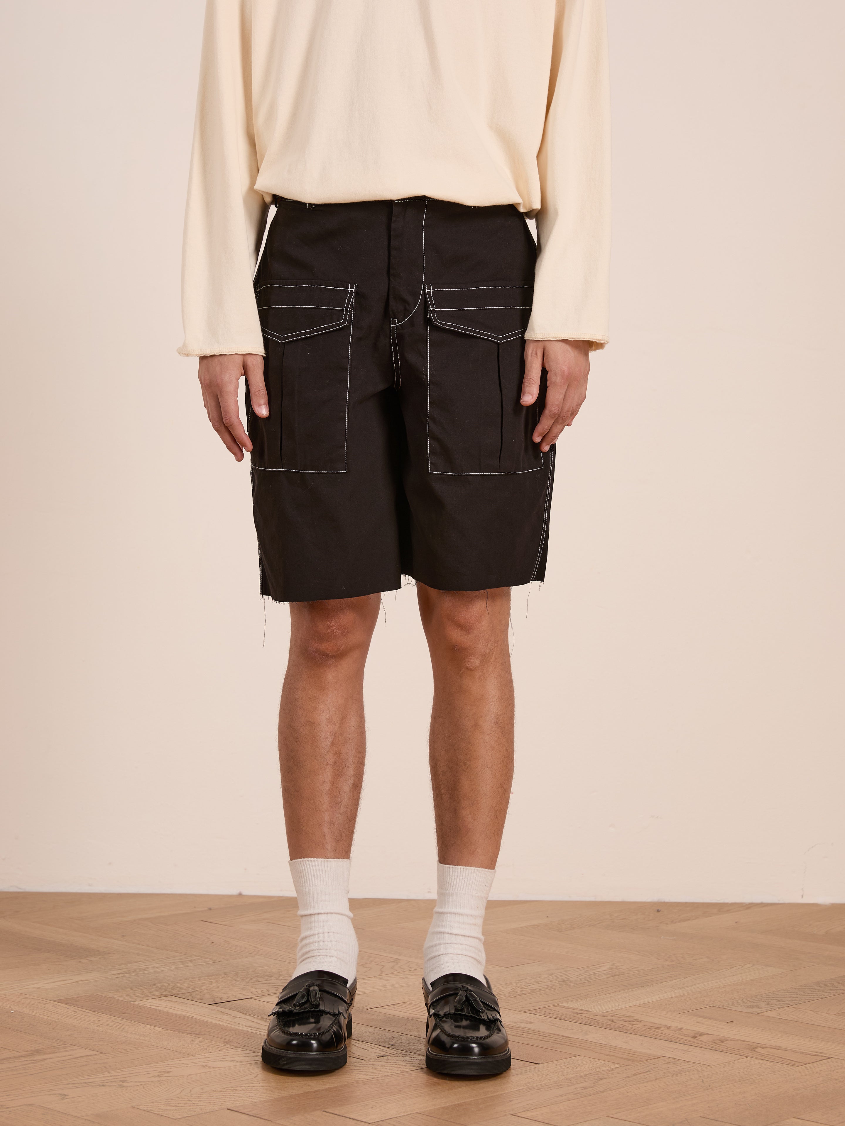 Lucca Black Contrast Pocket Trouser Shorts