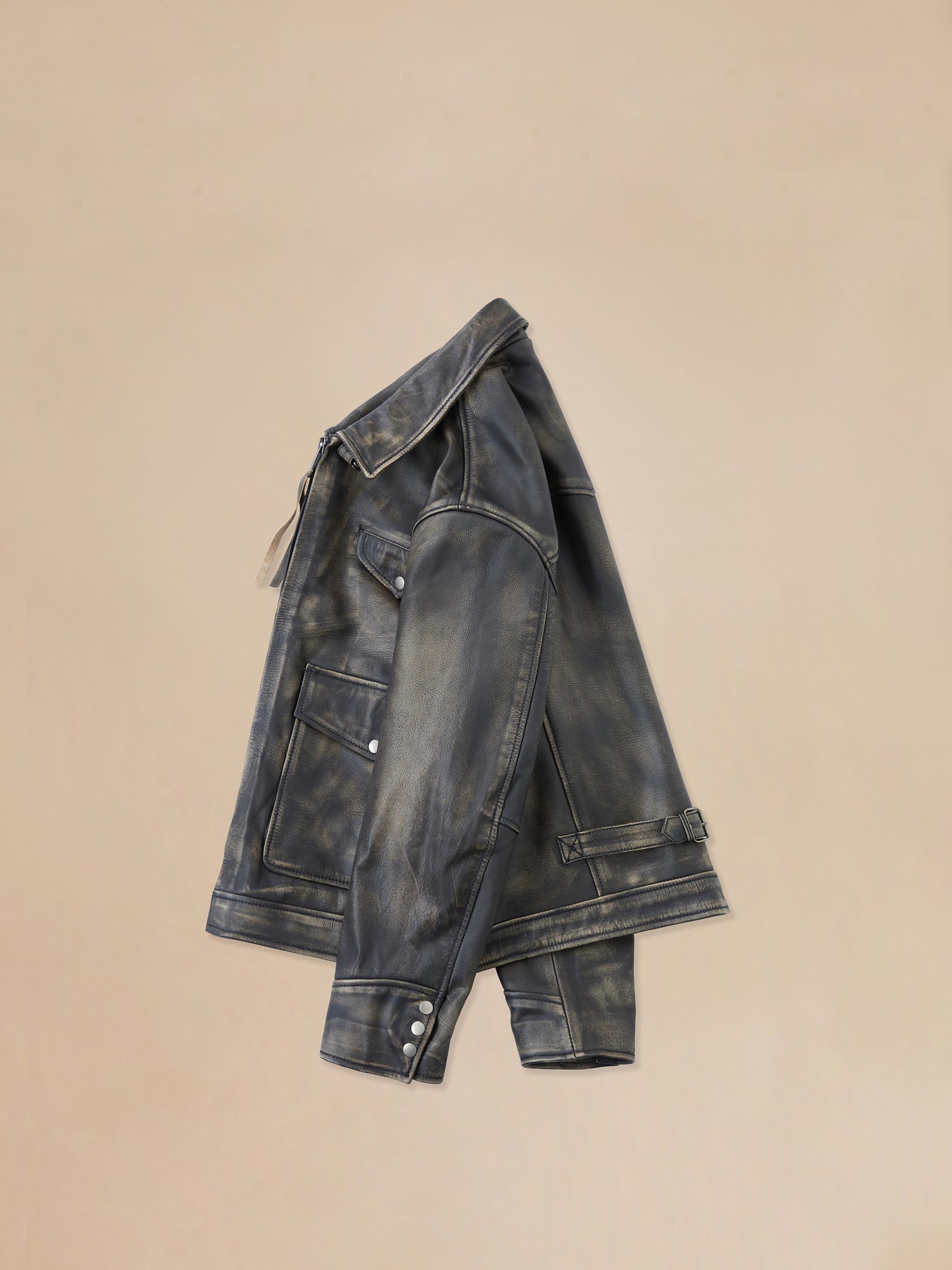 A Found Distressed Leather Pocket Jacket on a white background.