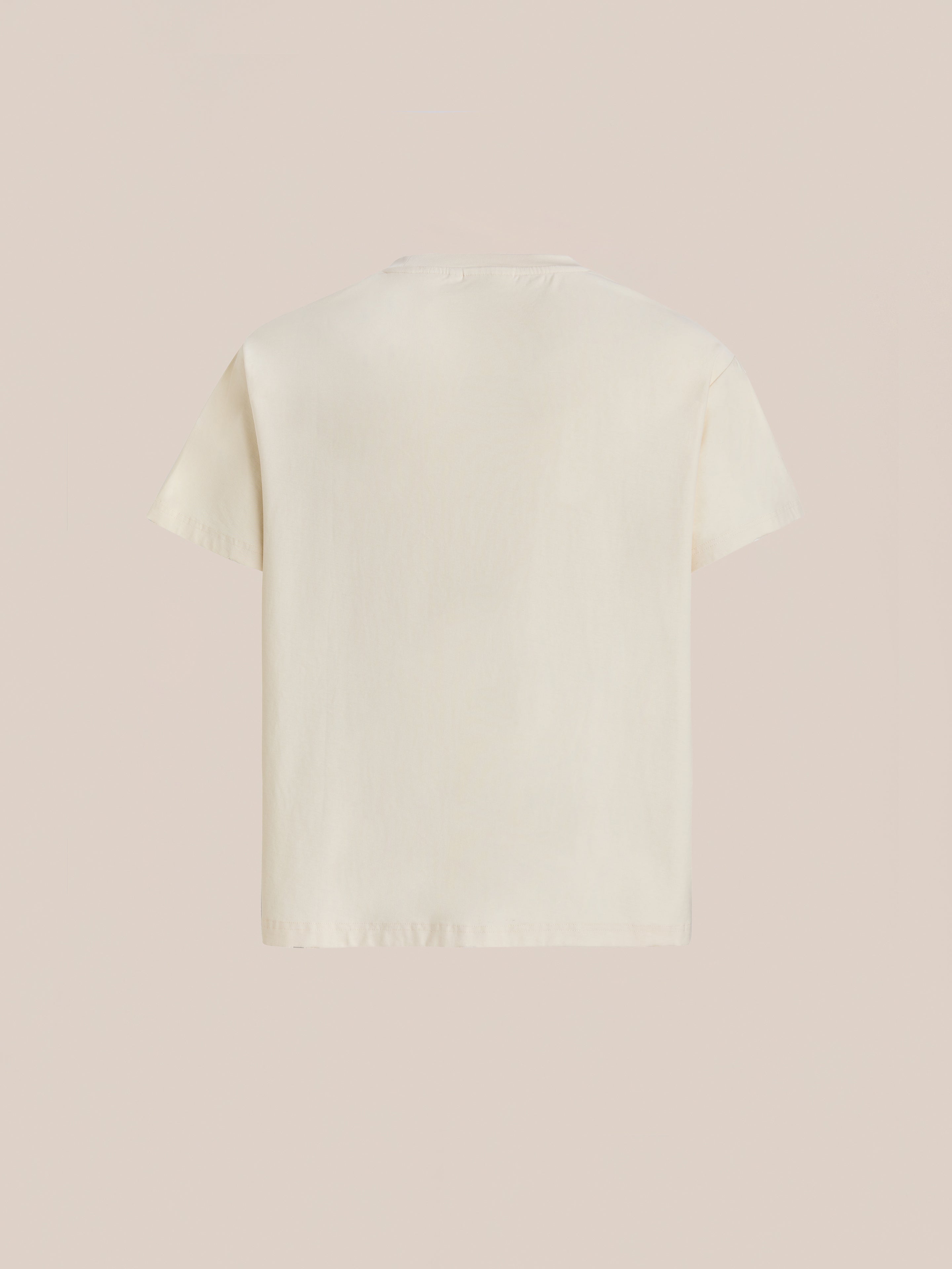 Back view of the FOUND Peace Globe Tee, a plain, short-sleeve, off-white unisex relaxed fit shirt, shown on a neutral background.