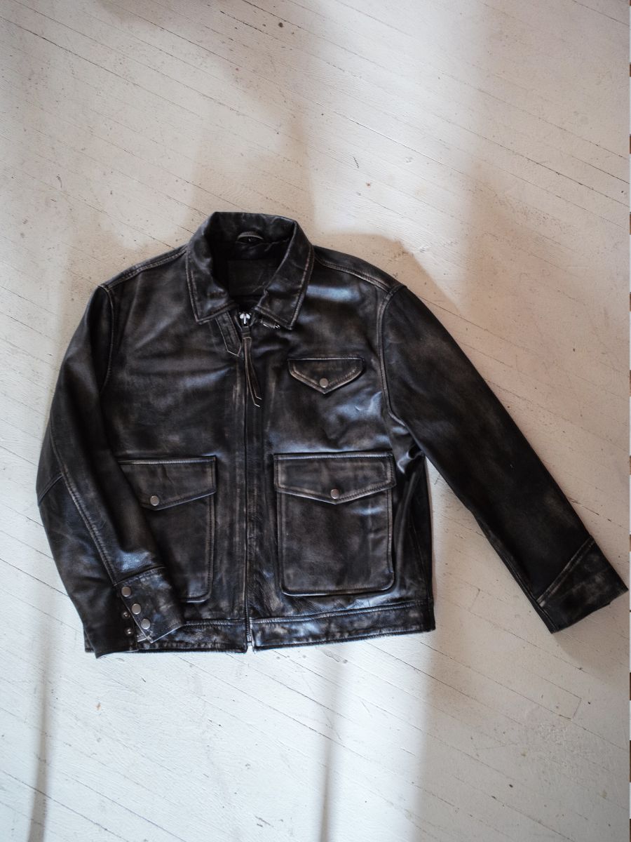 Distressed Leather Pocket Jacket
