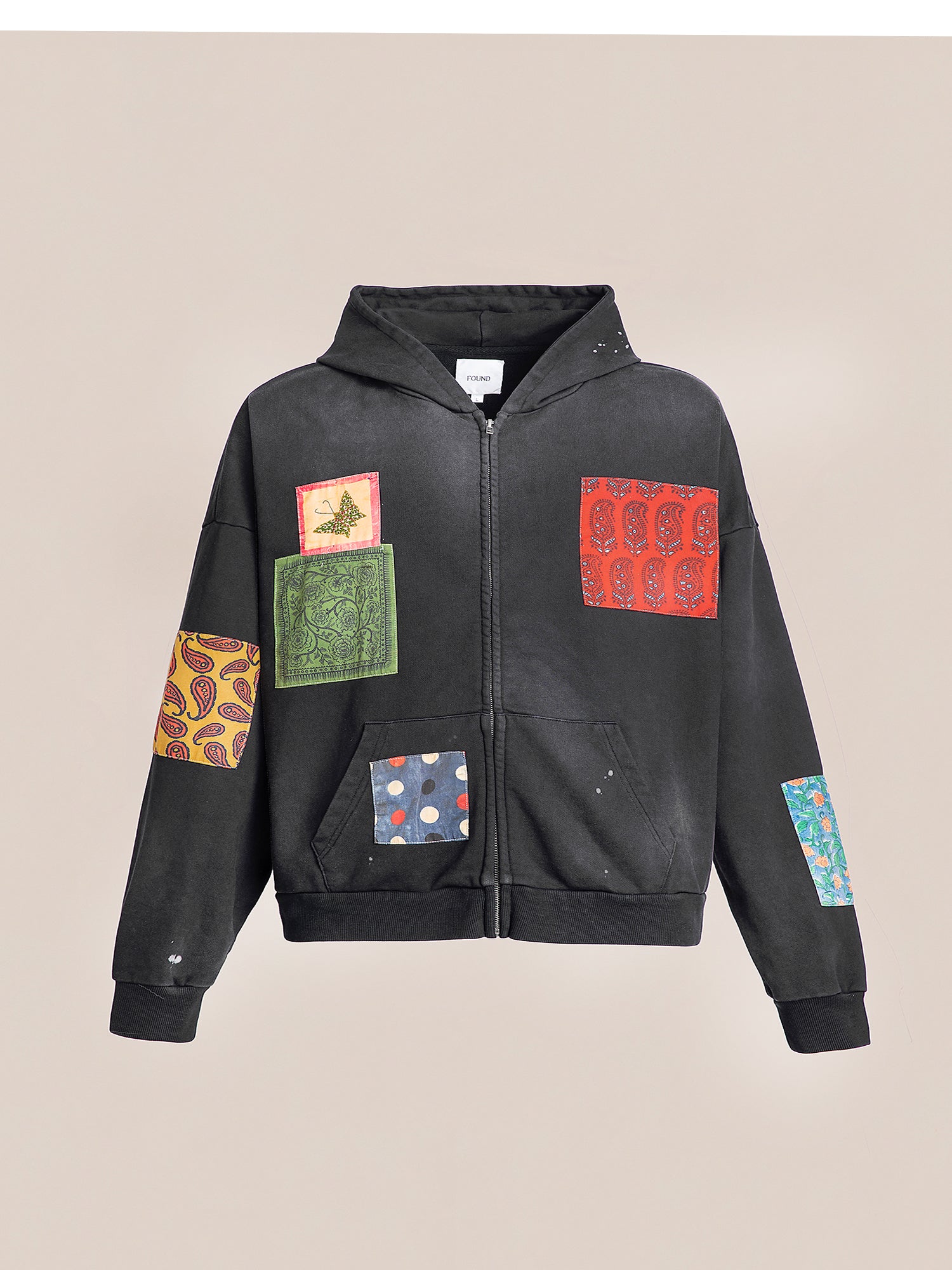 Patchwork zip up hoodie sale