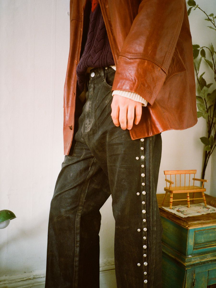 Waxed Studded Jeans