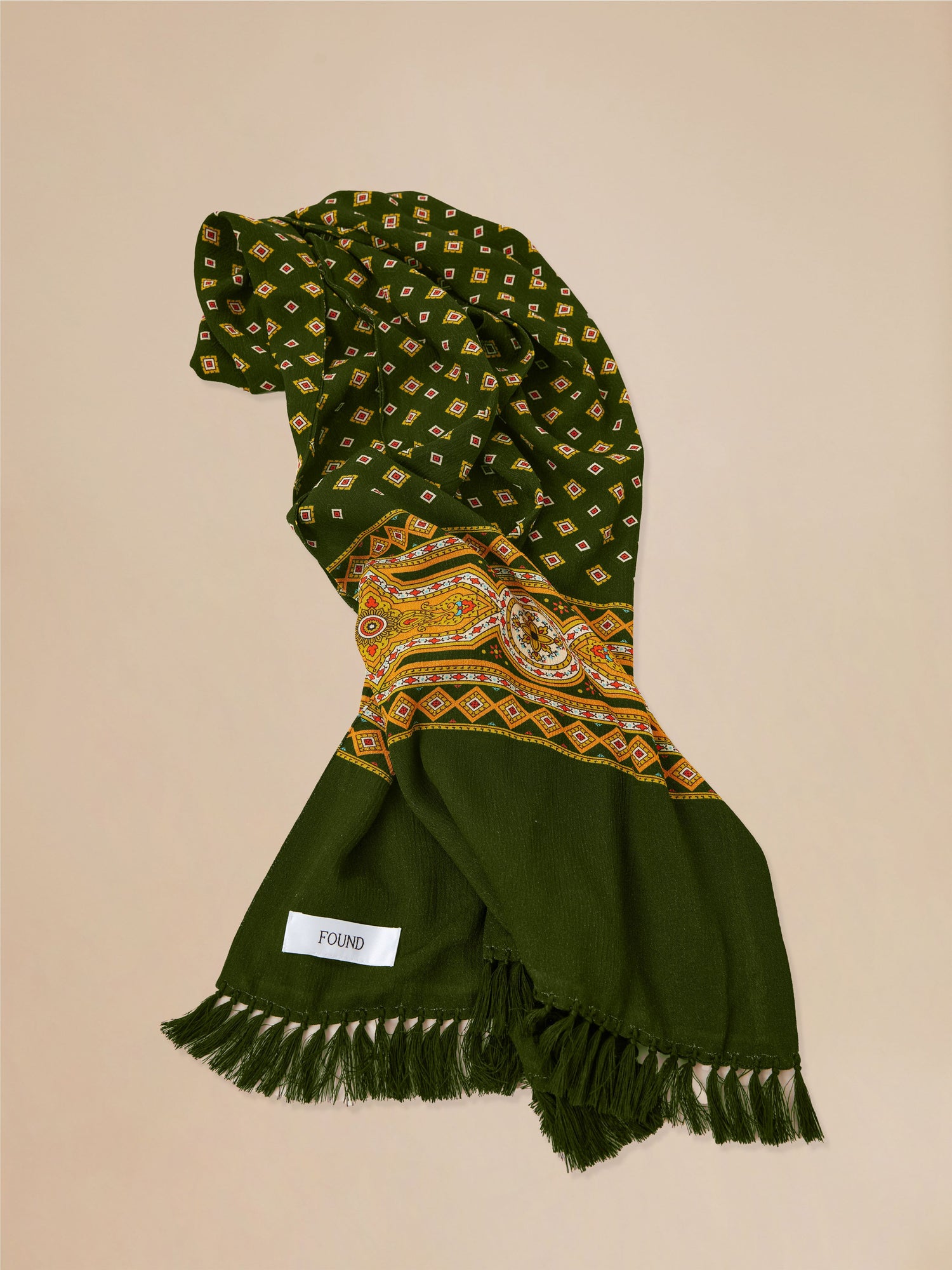 Embroidered cashmere scarf in forest green | Found - Greener Pastures Scarf.