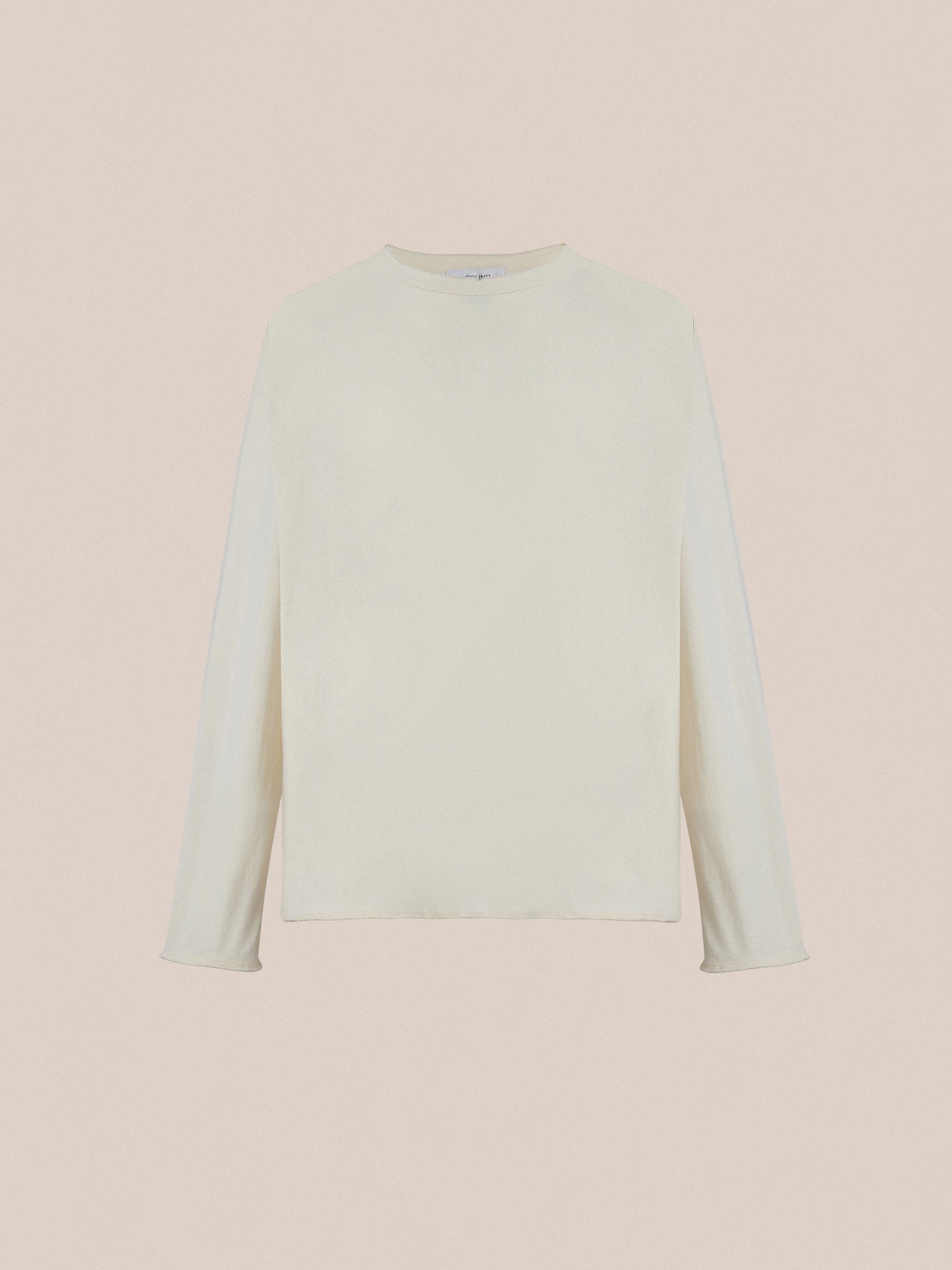 The long-sleeved cream Reversed LS Tee with reversed seams by Profound.