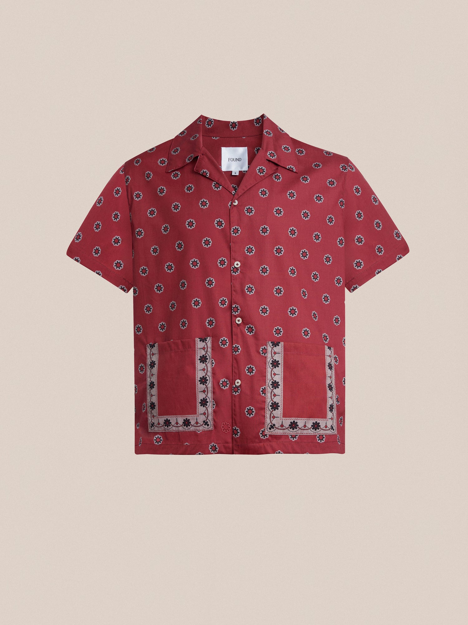 The Red Motif SS Camp Shirt in red with a geometric motif from Pakistan by Found.