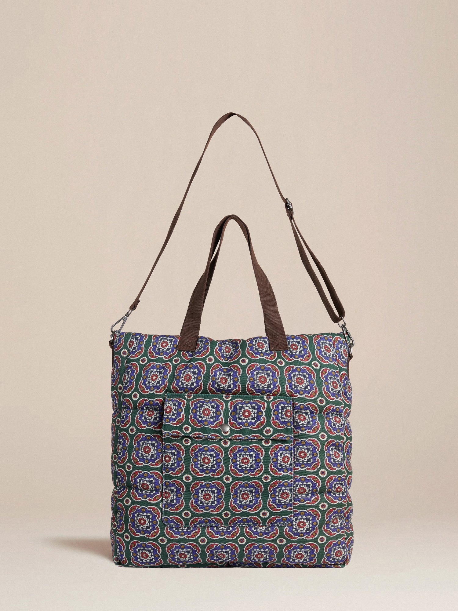 A colorful Pine Mosaic Bag featuring South Asian prints with a geometric pattern by Profound.