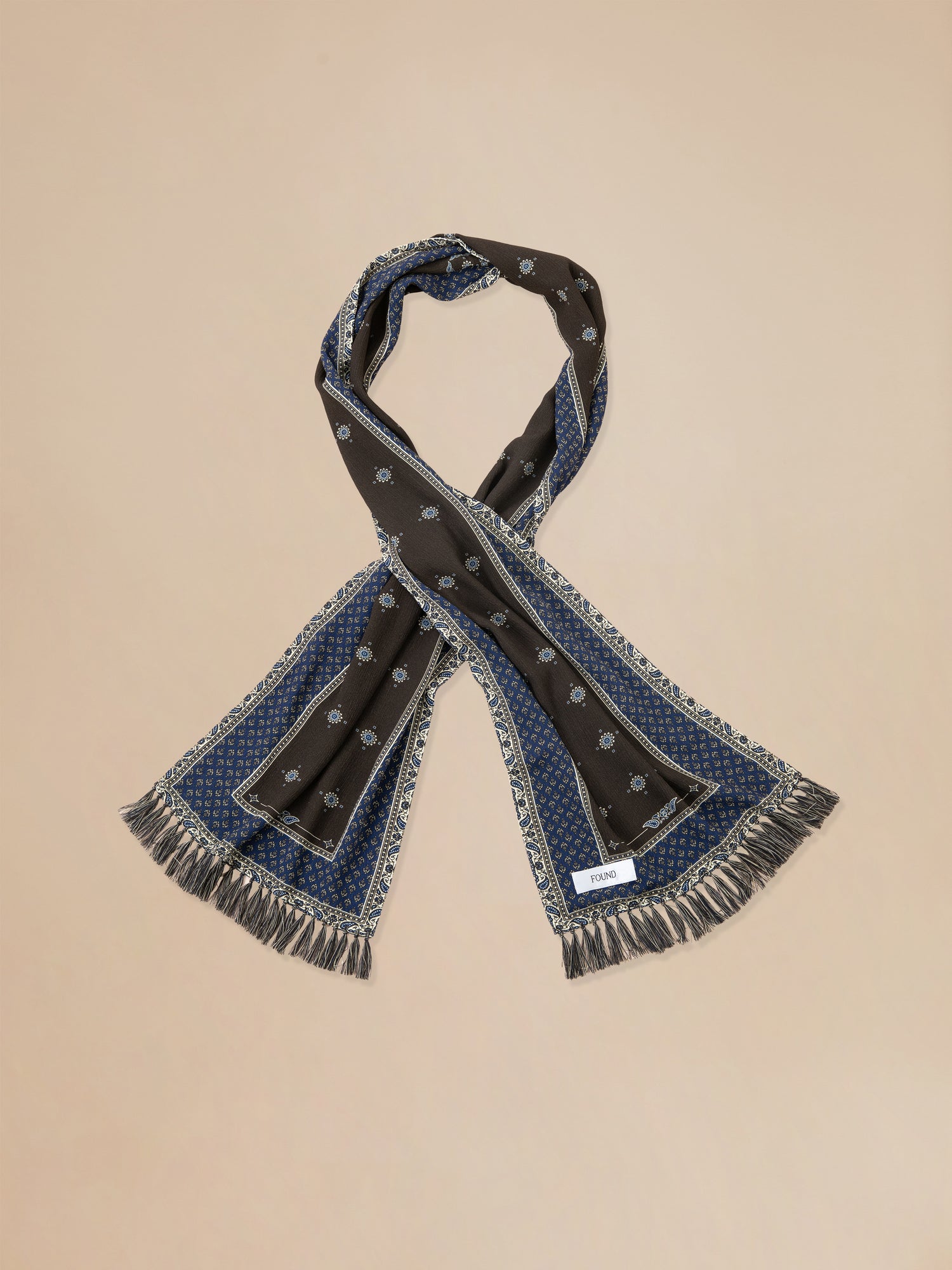 Coming Soon | Black Royal Blue Print Scarf in navy blue - men | Found - gallery image 3.