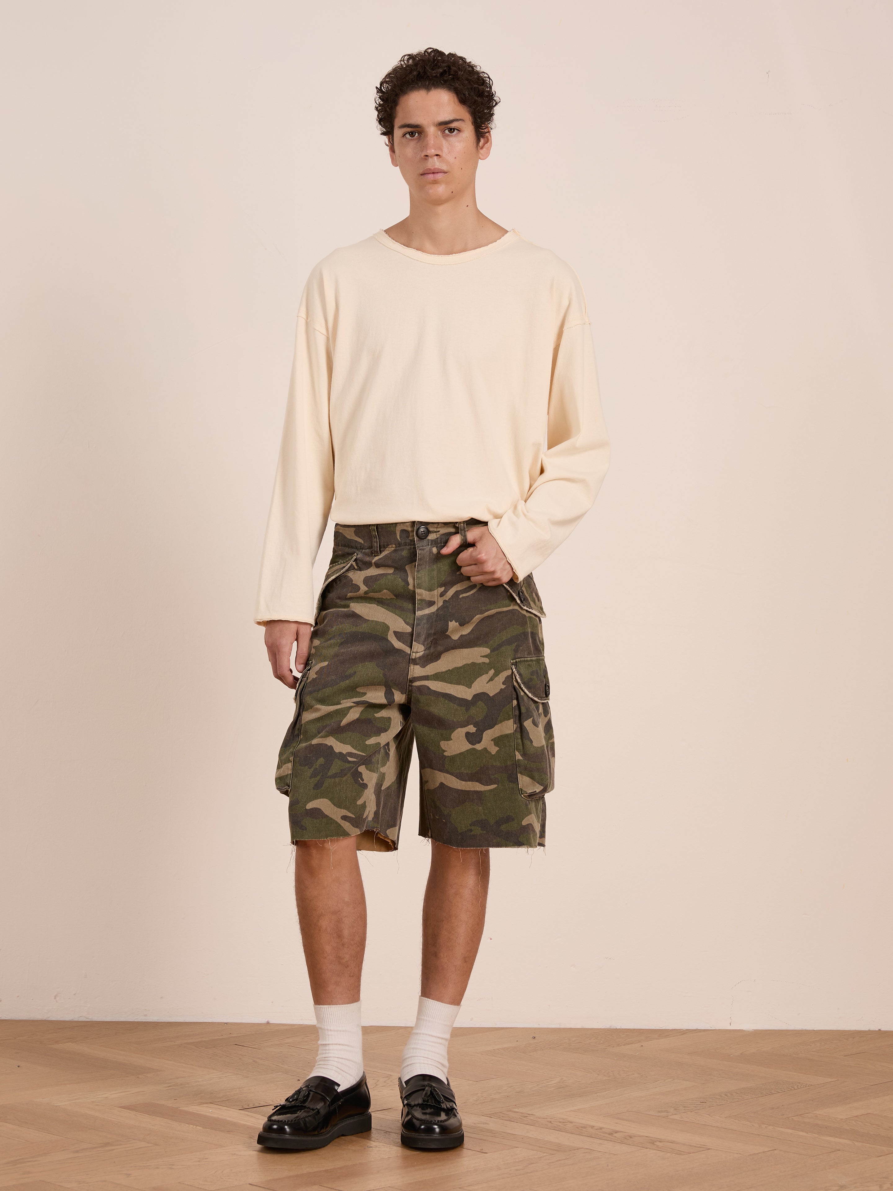 Camouflage Twill Utility Cargo Shorts