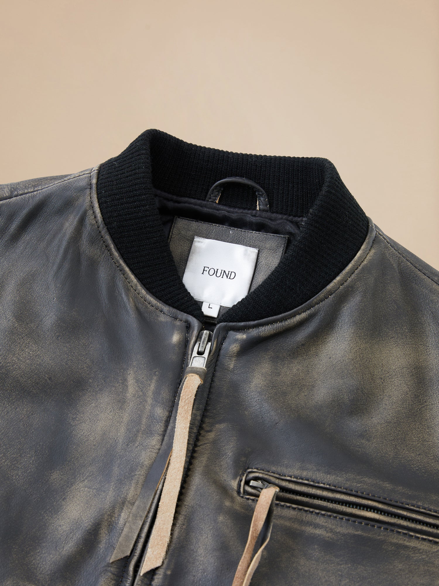 A Distressed Pavement Leather Bomber Jacket by Found on a hanger.