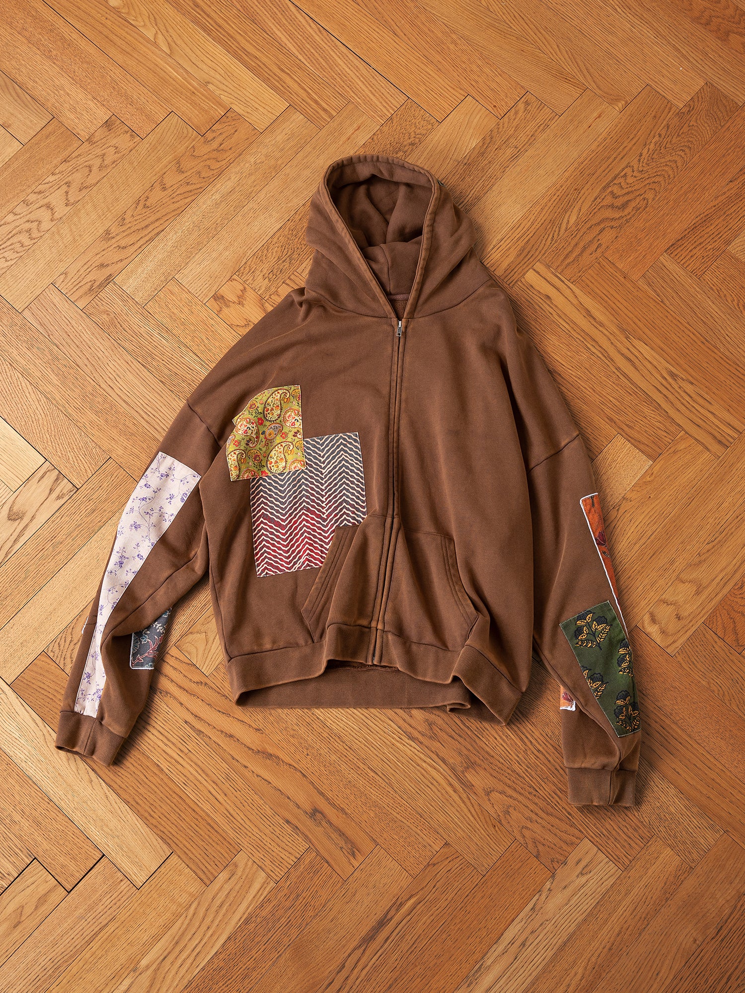 Found Tapestry Patchwork Zip Up Hoodie Medium