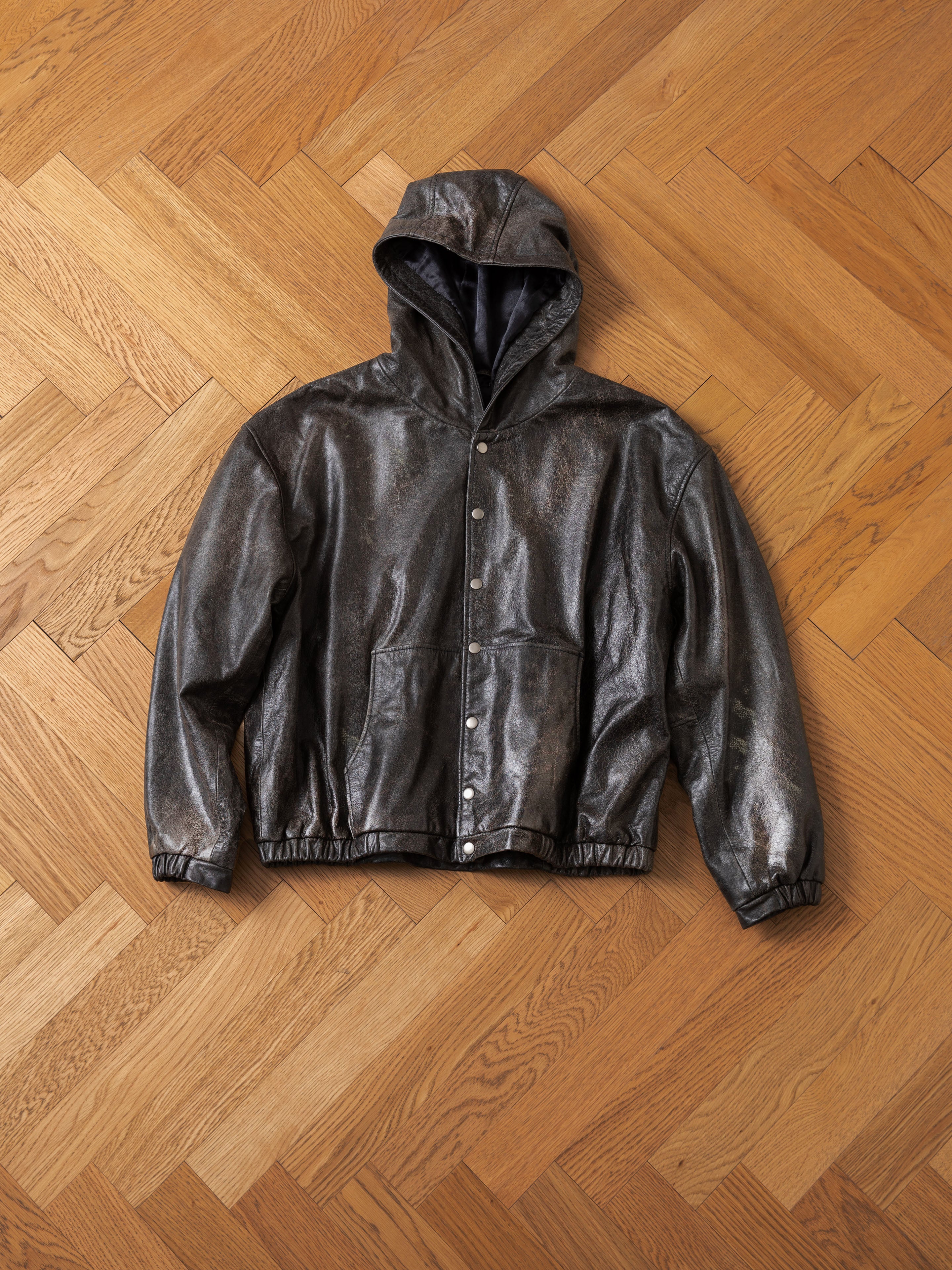 Distressed Genuine Leather Hoodie