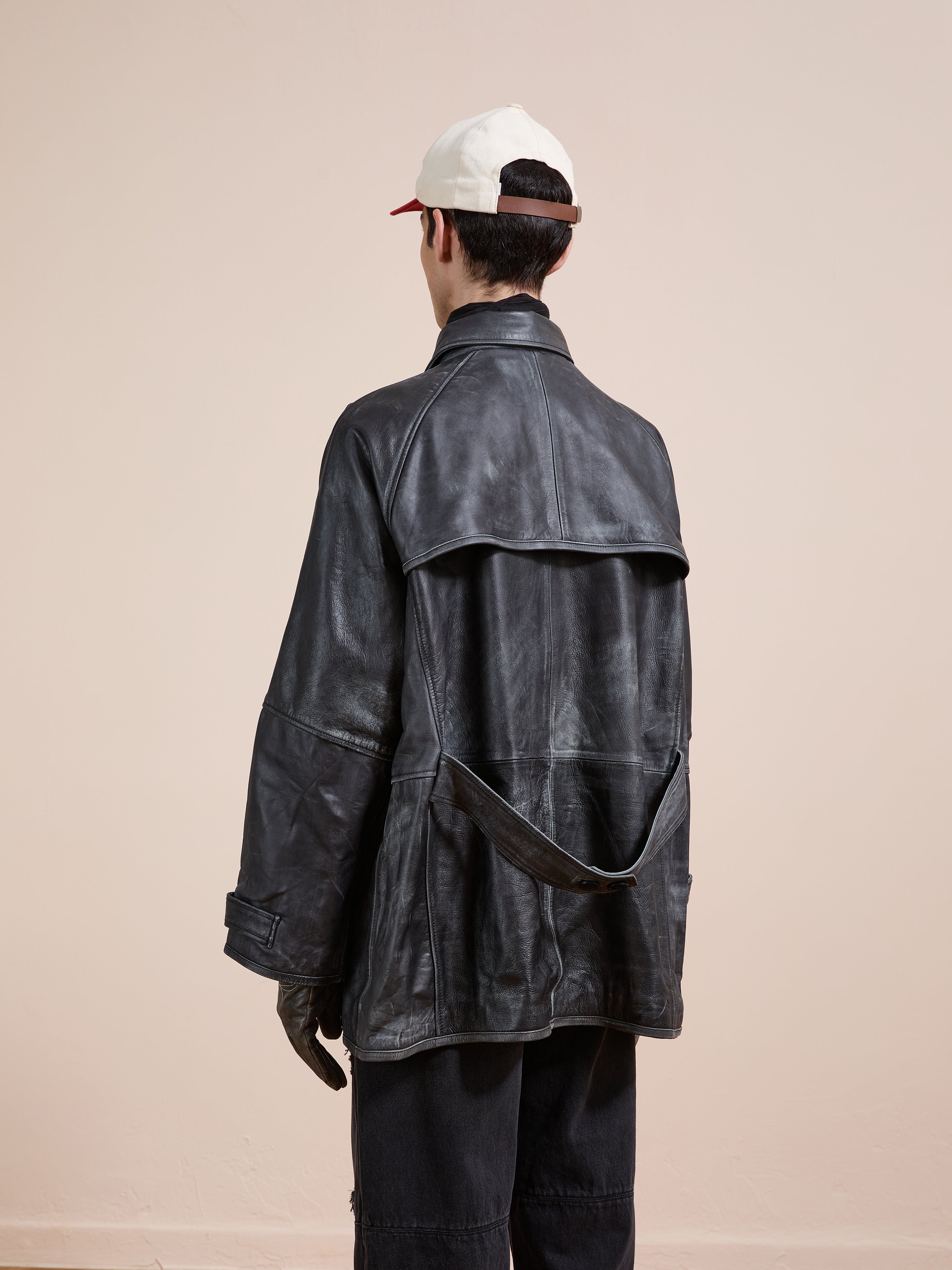 Distressed Leather Fireman Clasp Jacket