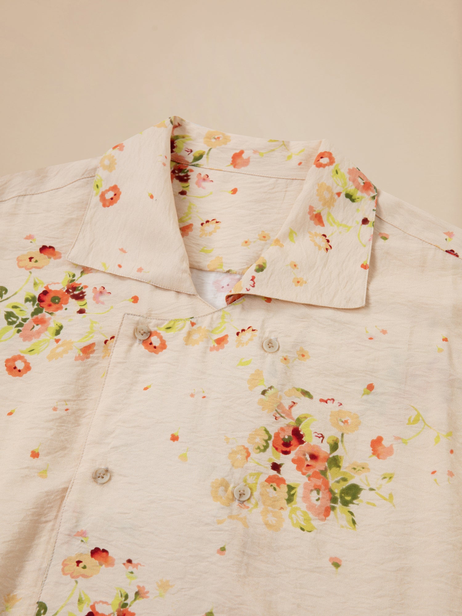 A Found Kanhati Garden Long Sleeve Camp Shirt with Phulkari motifs in a floral print.