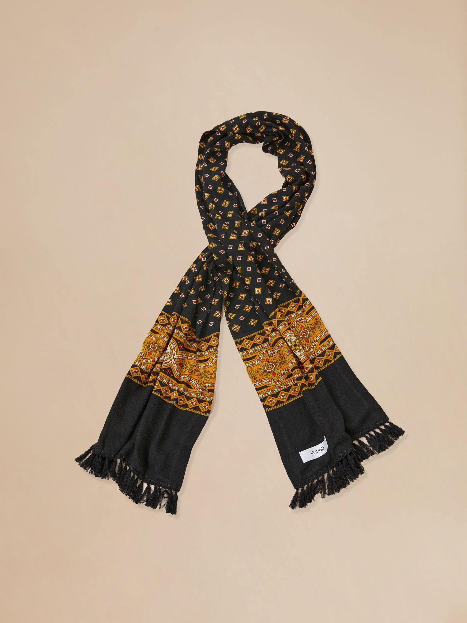 A Pastures Print Scarf with hand-tied tassels by Found.