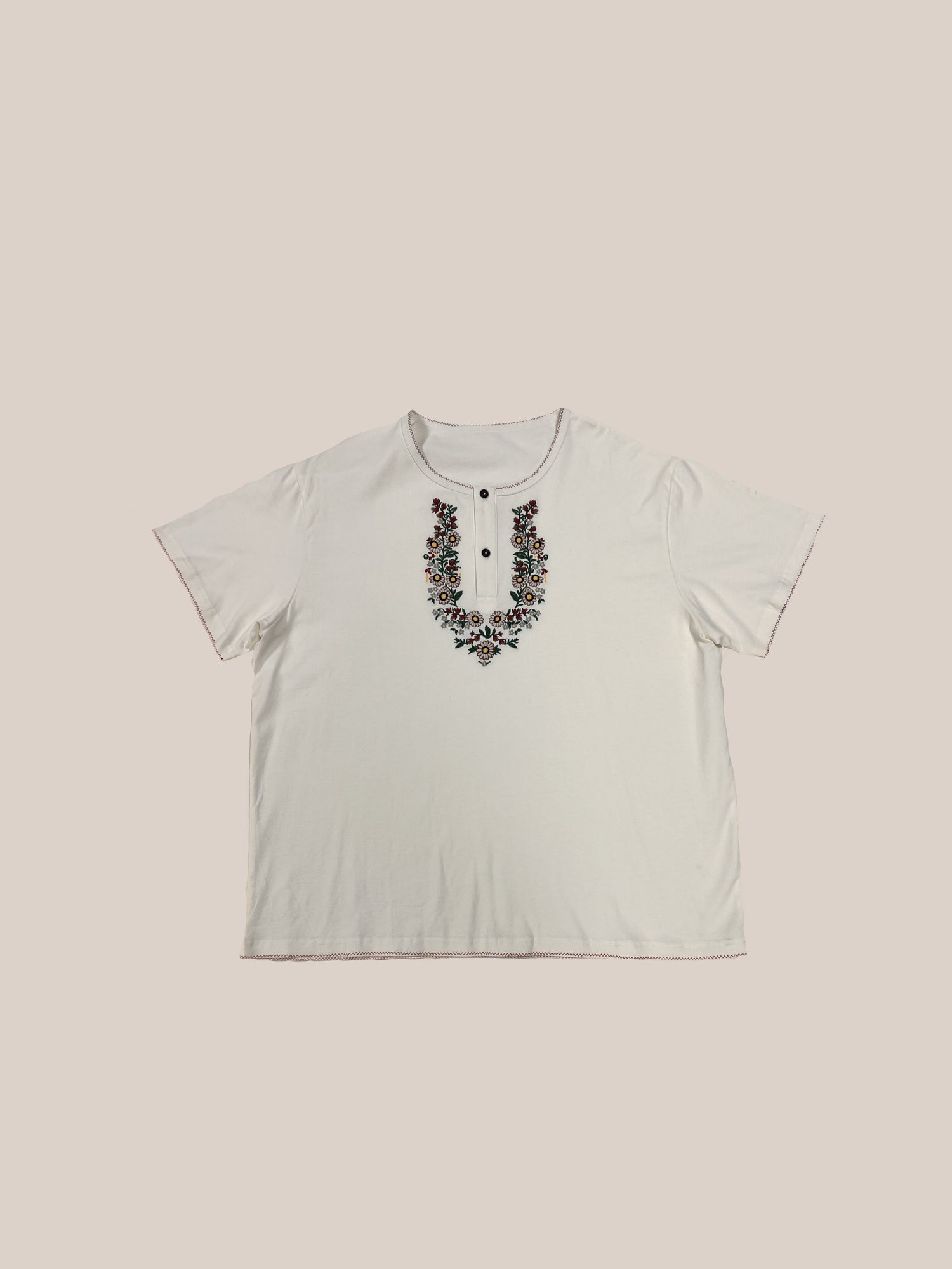 White Sample 46 t-shirt with floral embroidered embellishments around the neckline by Profound.