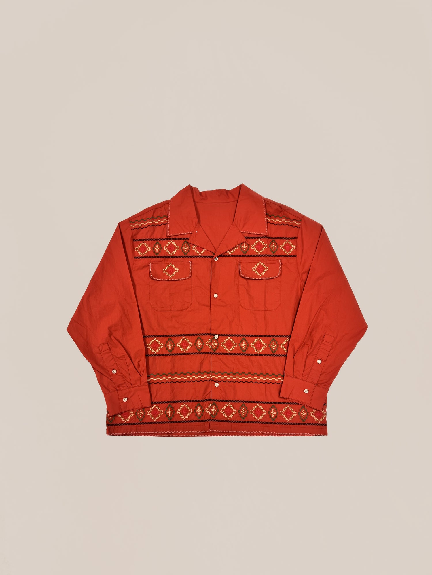Sample 48 (Red Western Button Down) by Profound laid out flat against a neutral background.