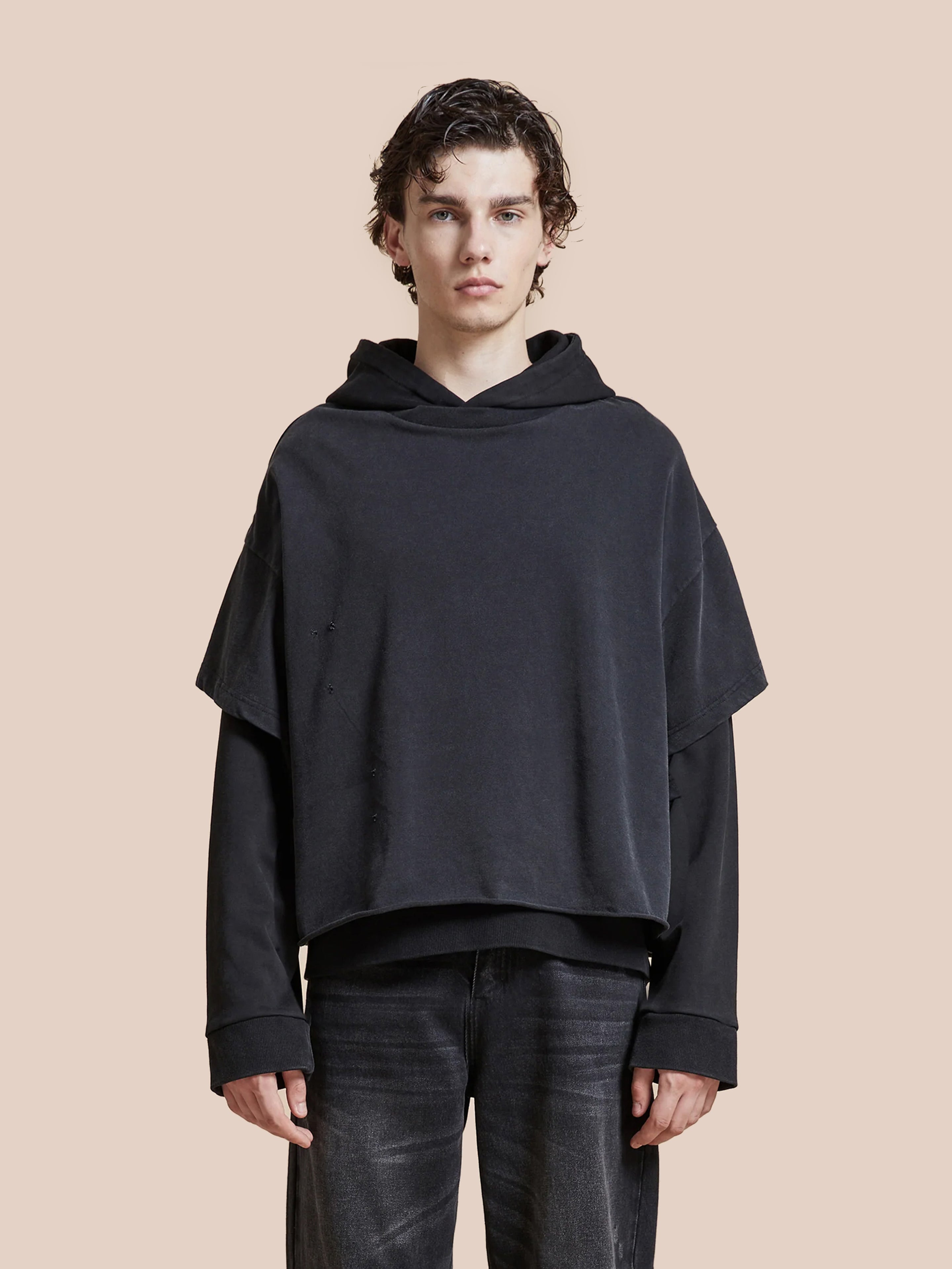 Double Face Mesh Over Hoodie Double Layer Hoodie