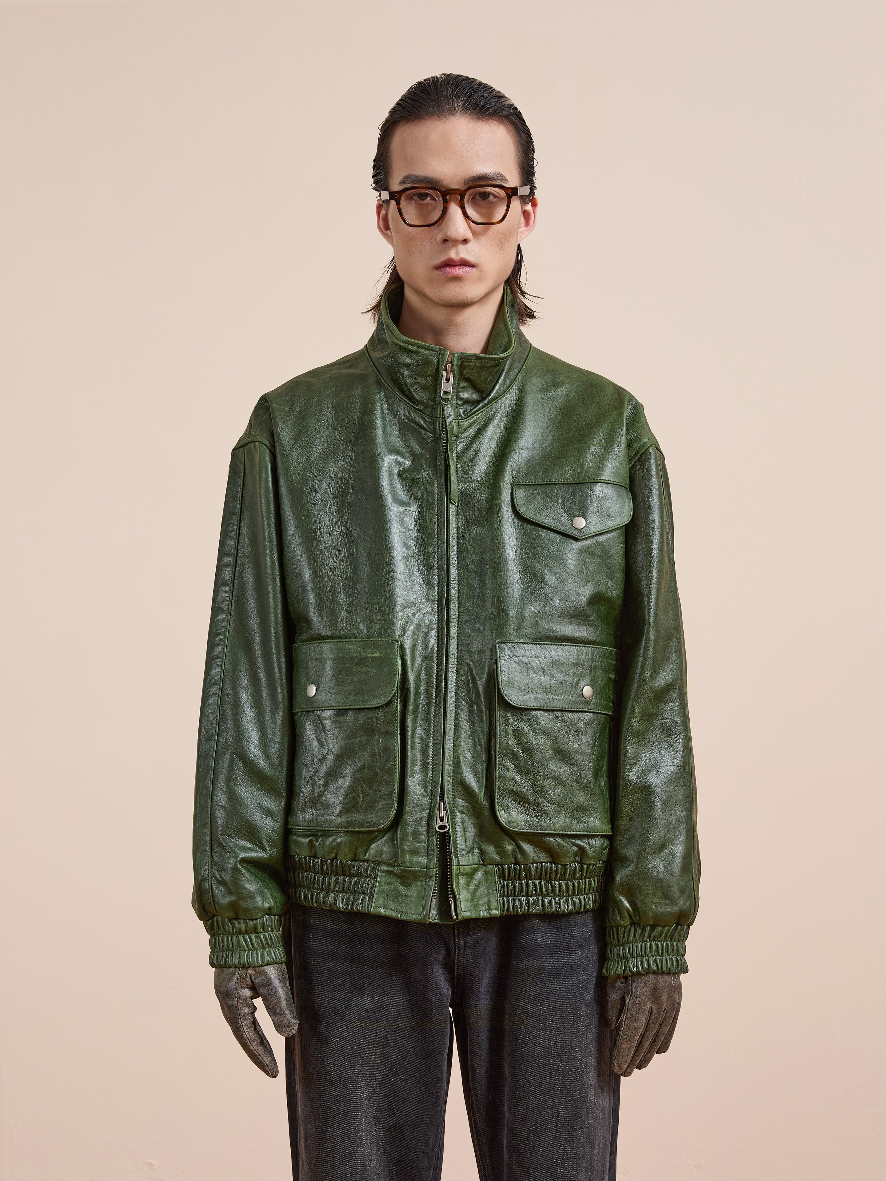 Forest Leather Bomber Jacket