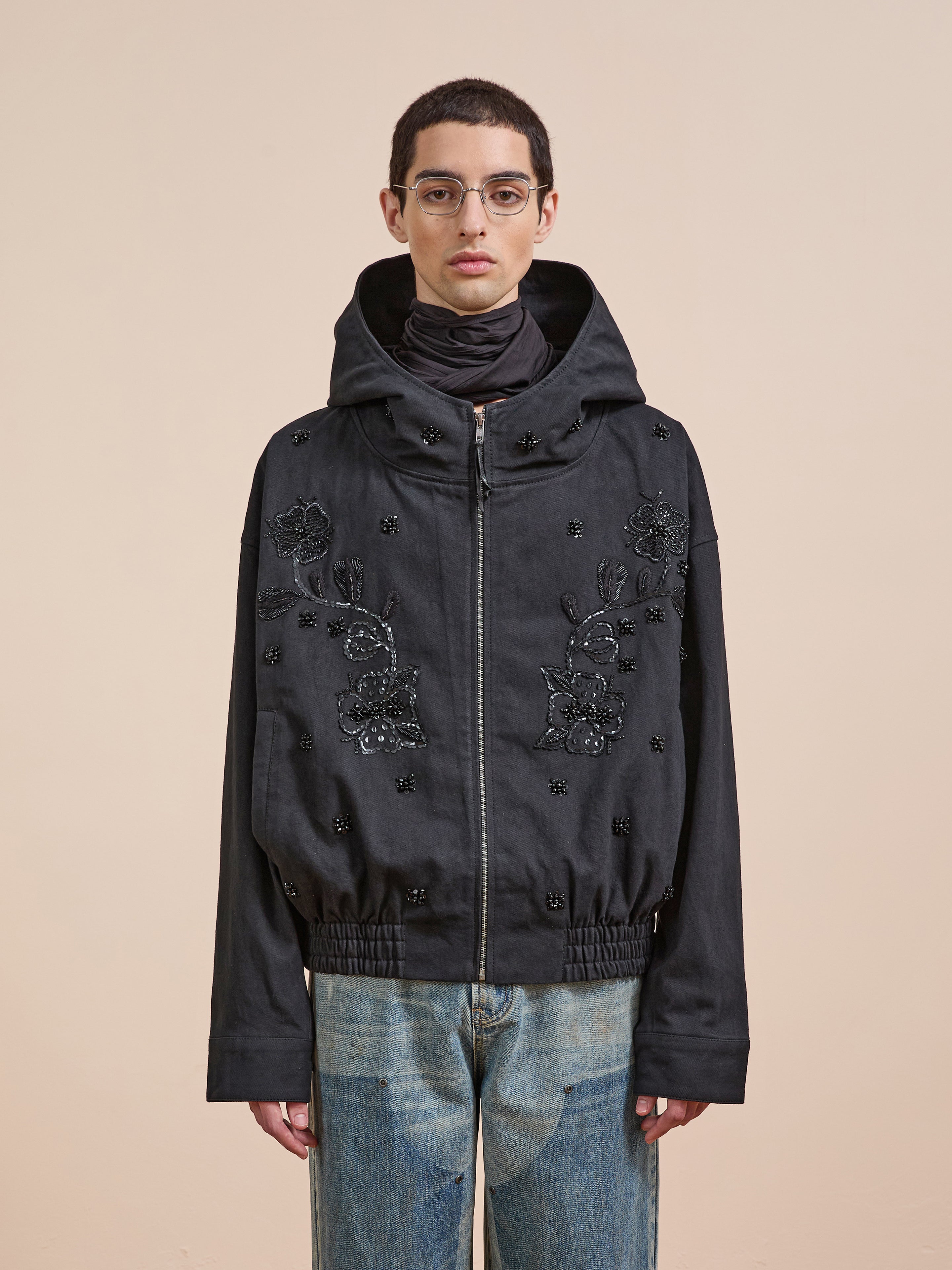 Hand Embroidered Tonal Anorak Jacket