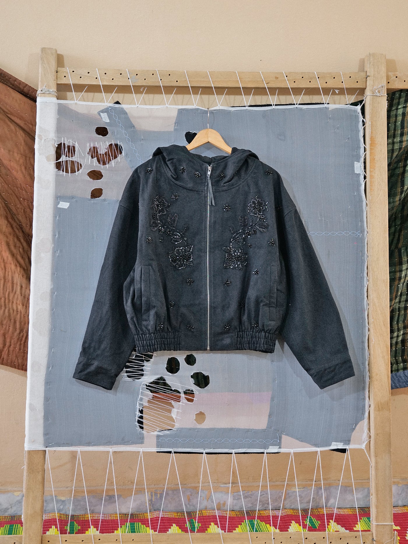 Hand Embroidered Tonal Anorak Jacket