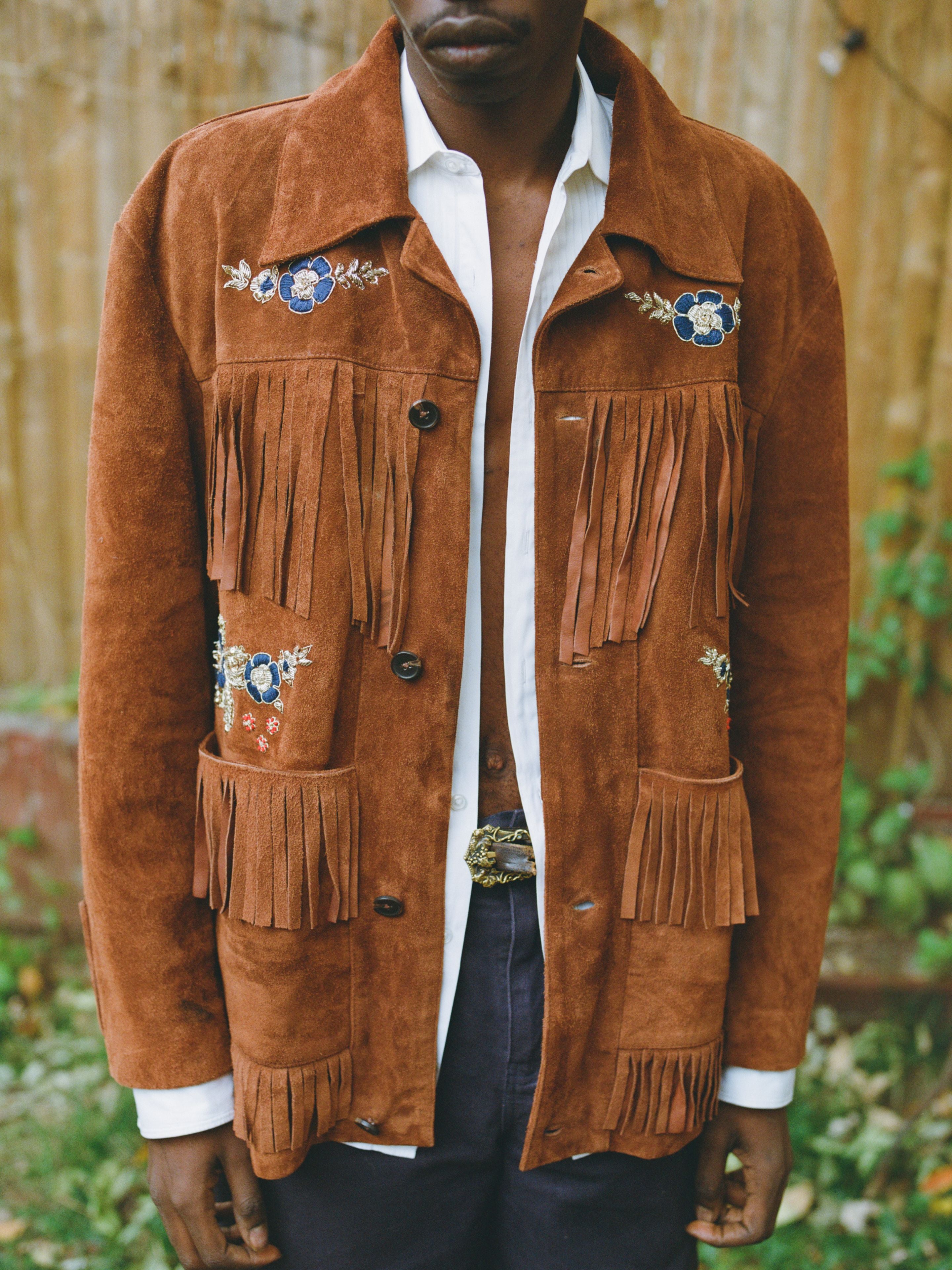 Hand Embroidered Suede Fringe Jacket