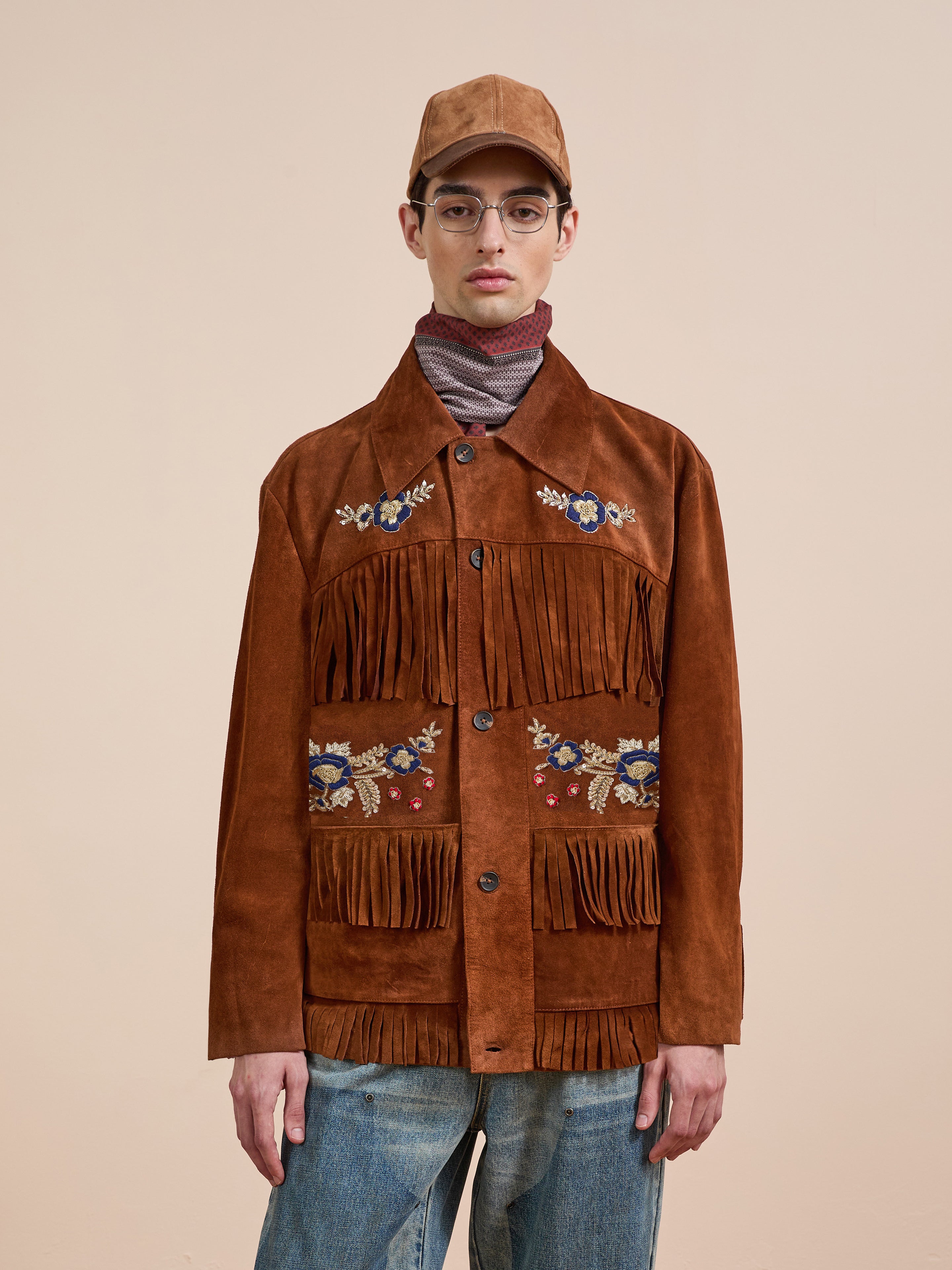 Hand Embroidered Suede Fringe Jacket